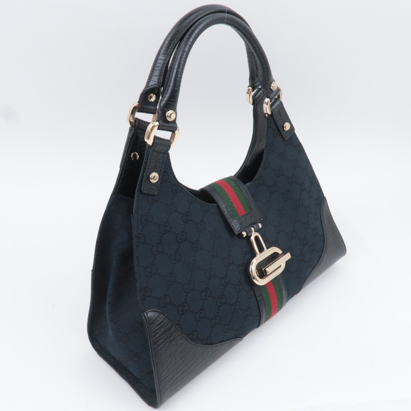 GUCCI Sherry GG Canvas Hobo Shoulder Bag Black 130995