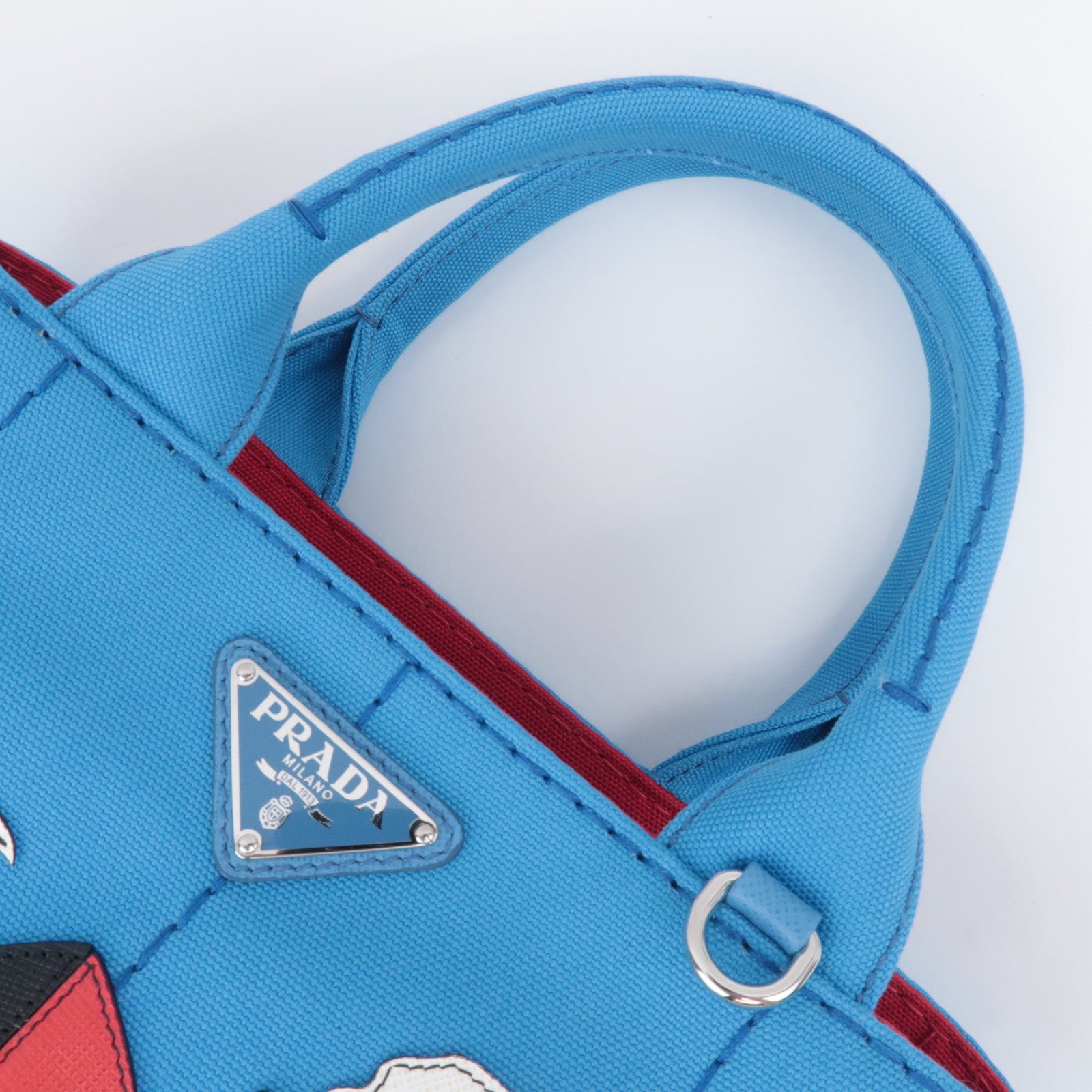 PRADA Canapa Patch Mini 2Way Canvas Tote Bag Marine Print Blue 1BG439