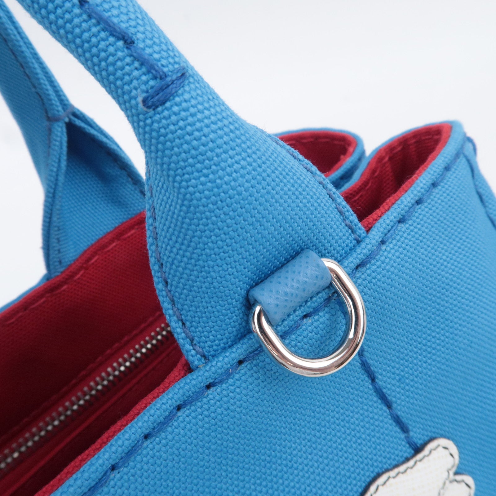 PRADA Canapa Patch Mini 2Way Canvas Tote Bag Marine Print Blue 1BG439