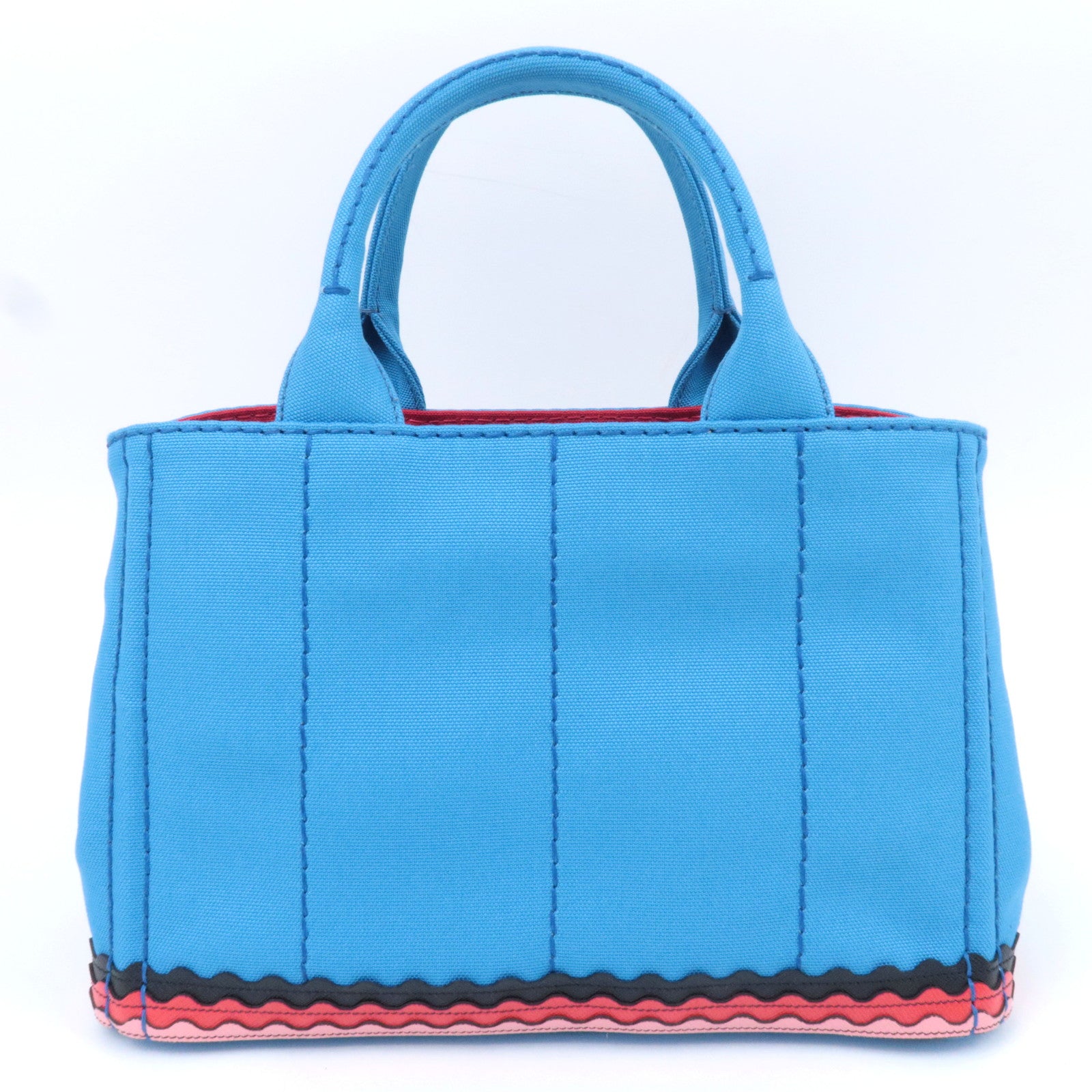 PRADA Canapa Patch Mini 2Way Canvas Tote Bag Marine Print Blue 1BG439