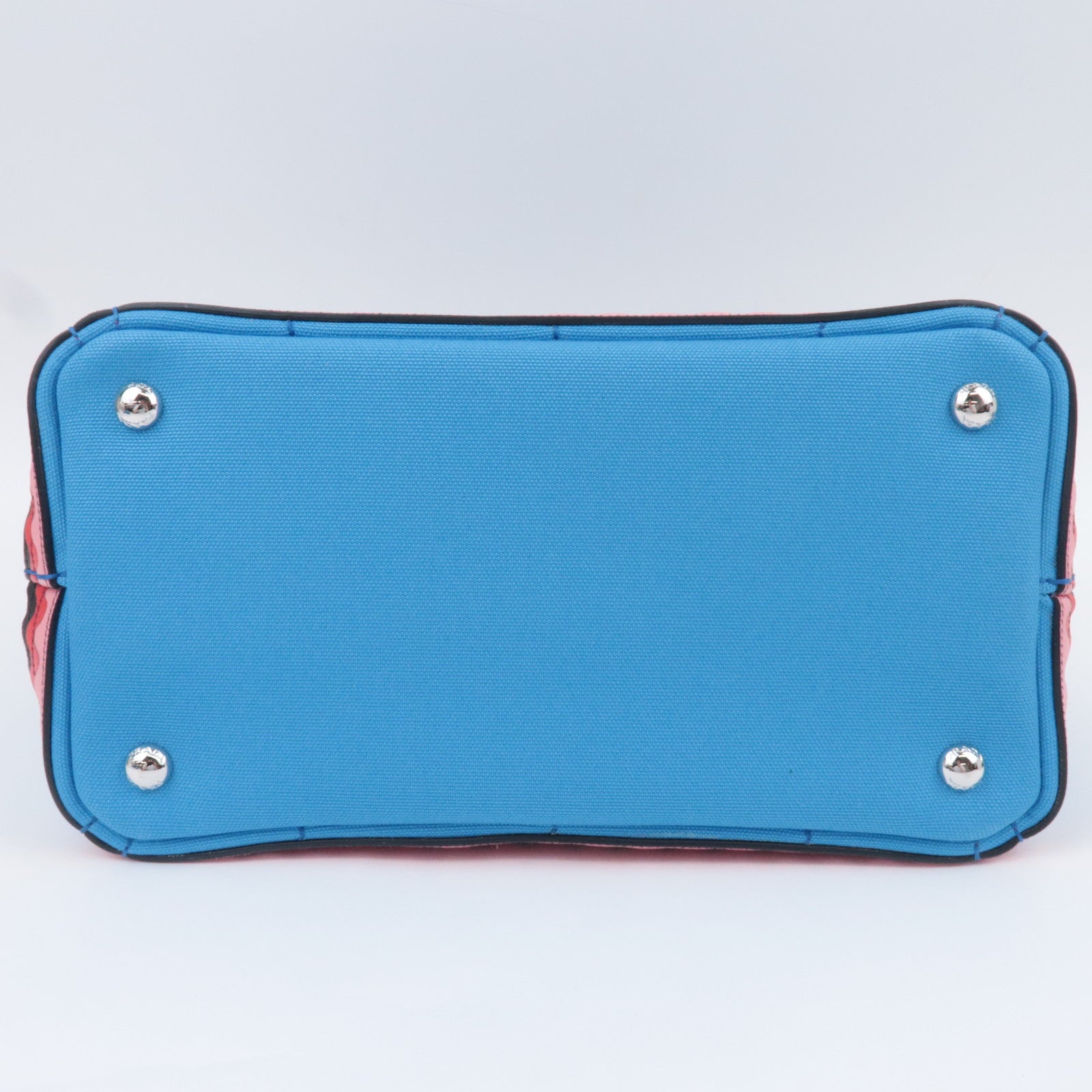 PRADA Canapa Patch Mini 2Way Canvas Tote Bag Marine Print Blue 1BG439