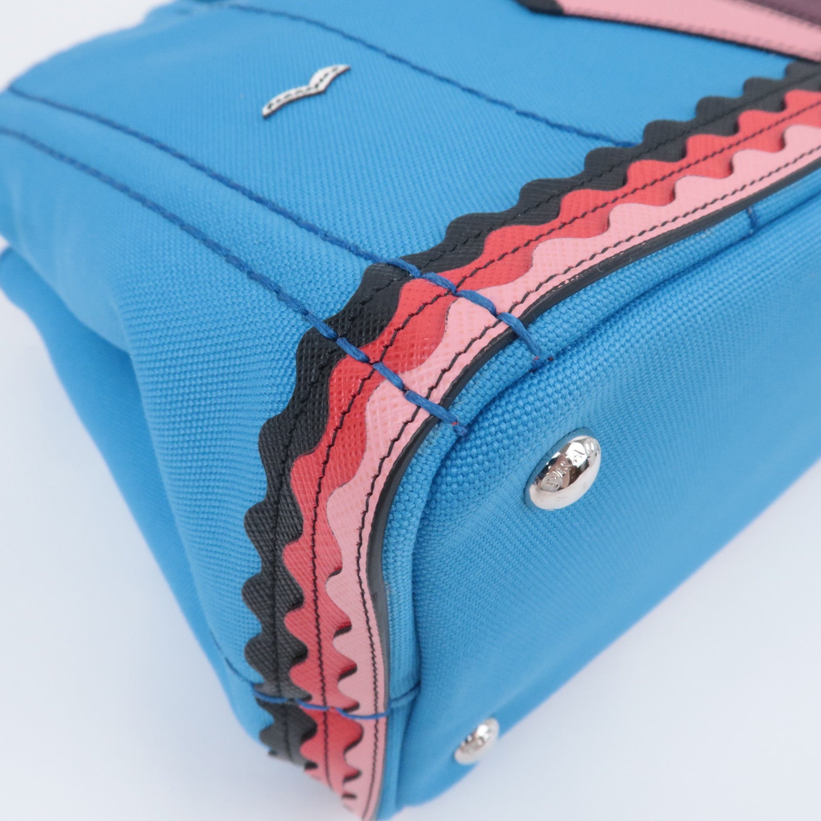 PRADA Canapa Patch Mini 2Way Canvas Tote Bag Marine Print Blue 1BG439