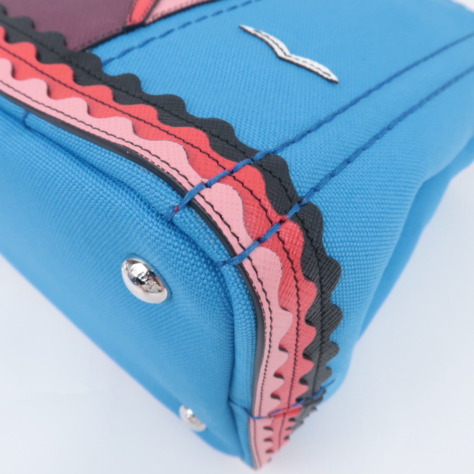 PRADA Canapa Patch Mini 2Way Canvas Tote Bag Marine Print Blue 1BG439