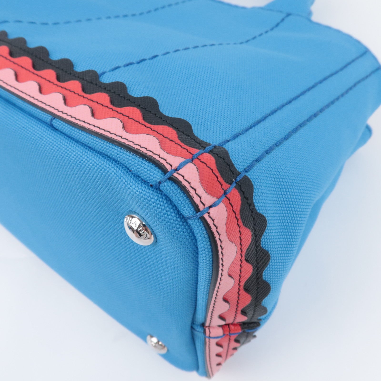 PRADA Canapa Patch Mini 2Way Canvas Tote Bag Marine Print Blue 1BG439