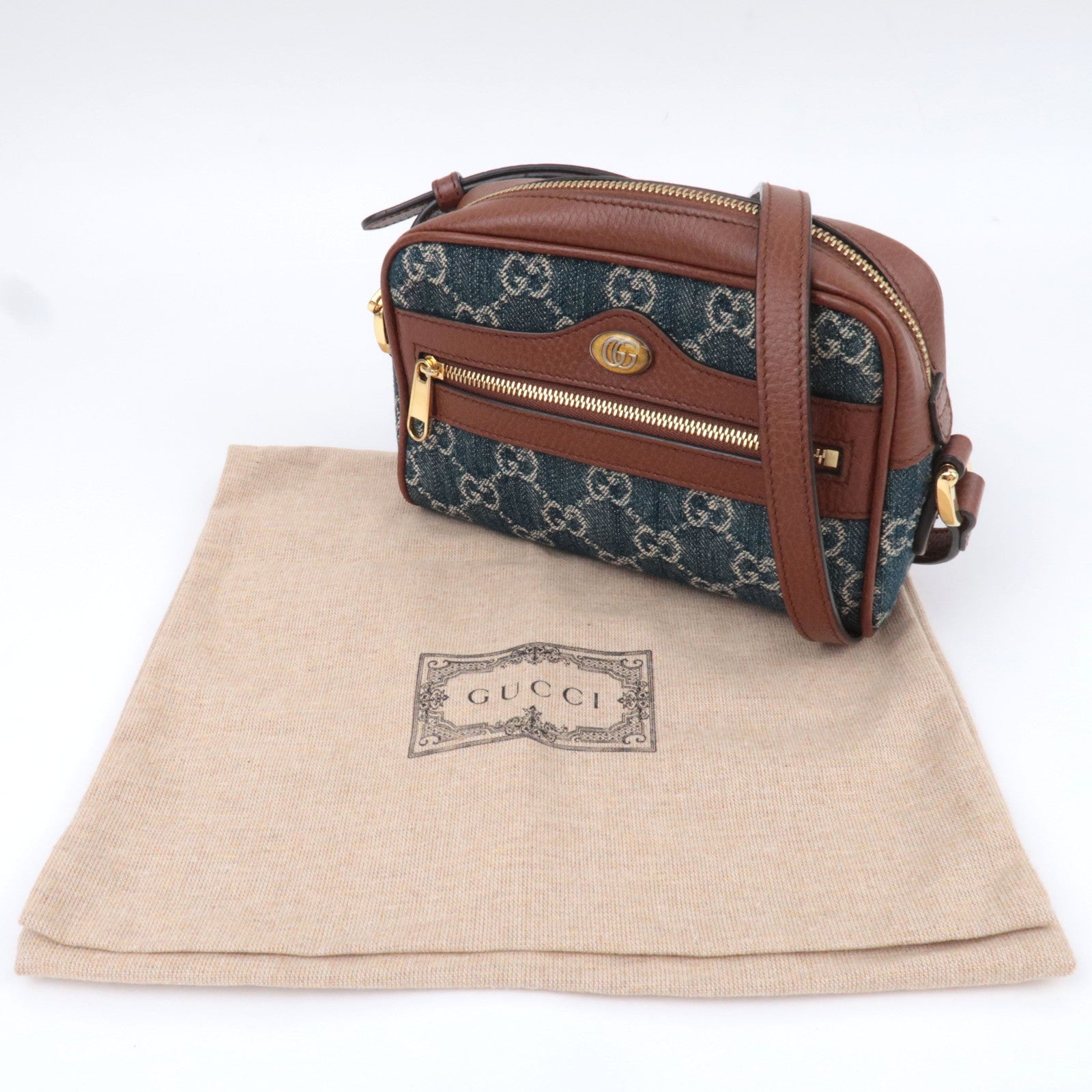 GUCCI Ophidia GG Denim Shoulder Bag Blue Brown 517350