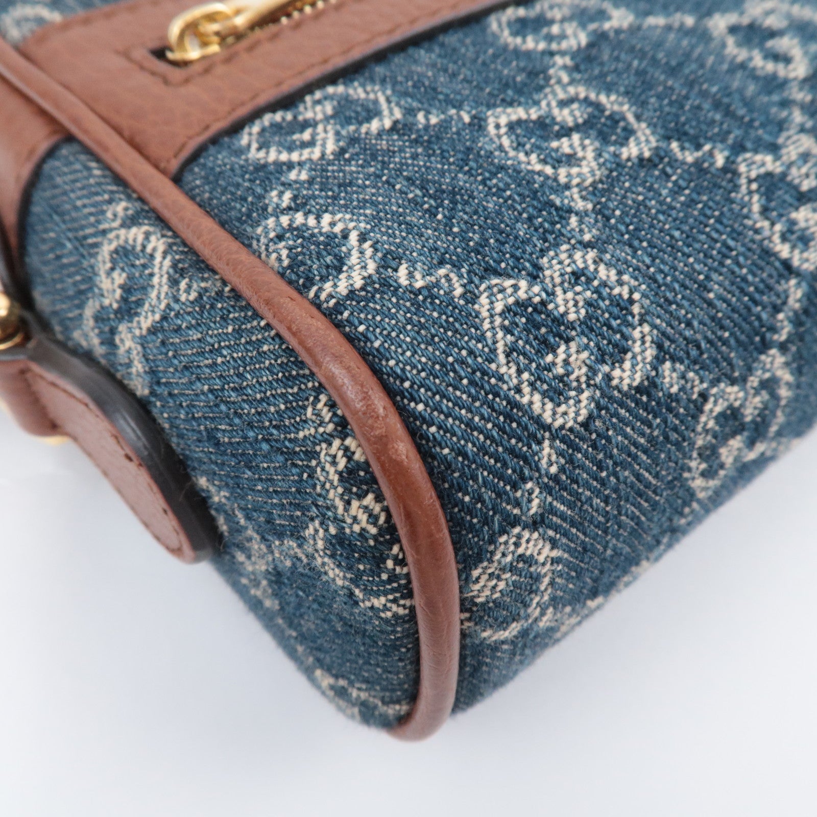 GUCCI Ophidia GG Denim Shoulder Bag Blue Brown 517350