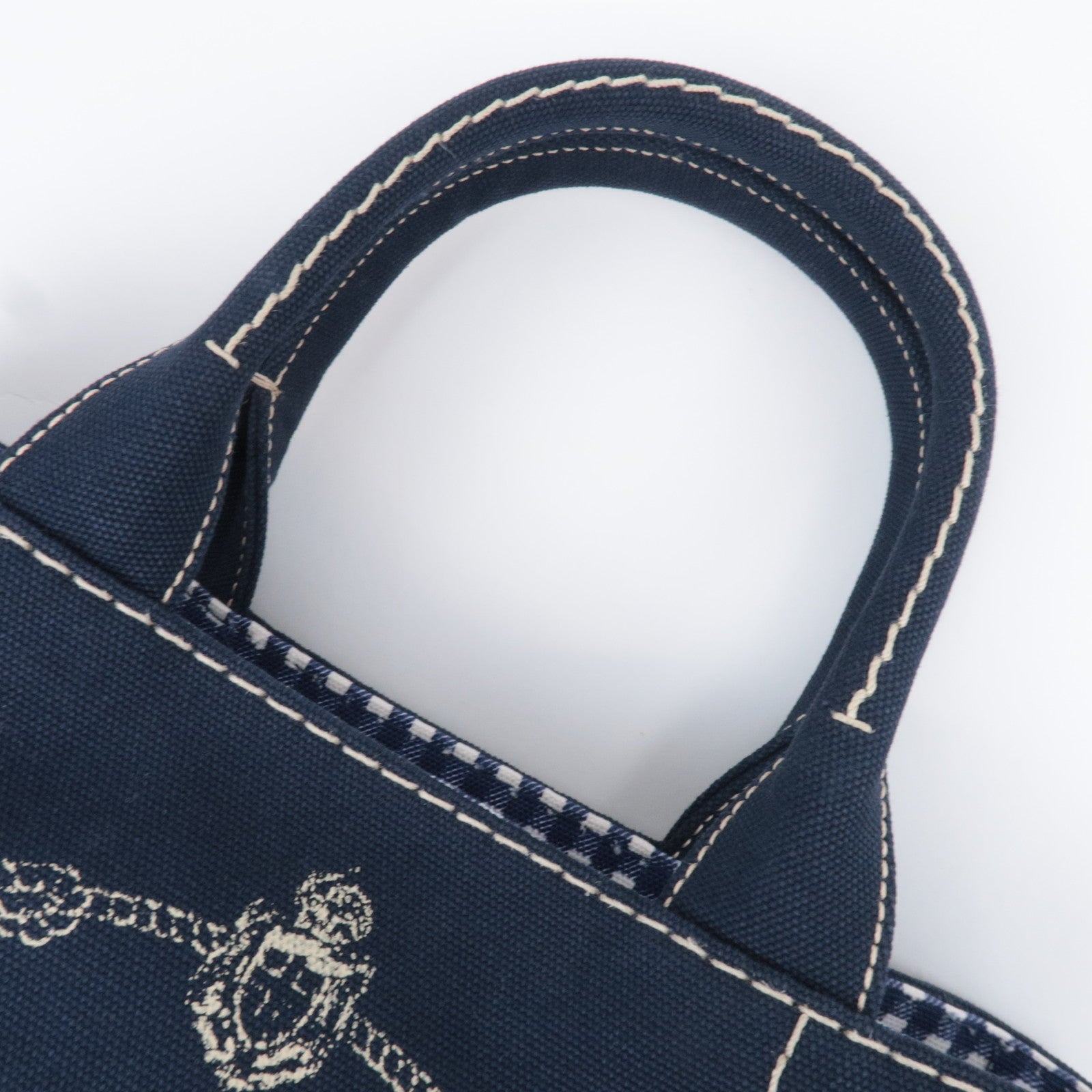 PRADA Canapa Mini 2Way Canvas Tote Bag Navy 1BG439