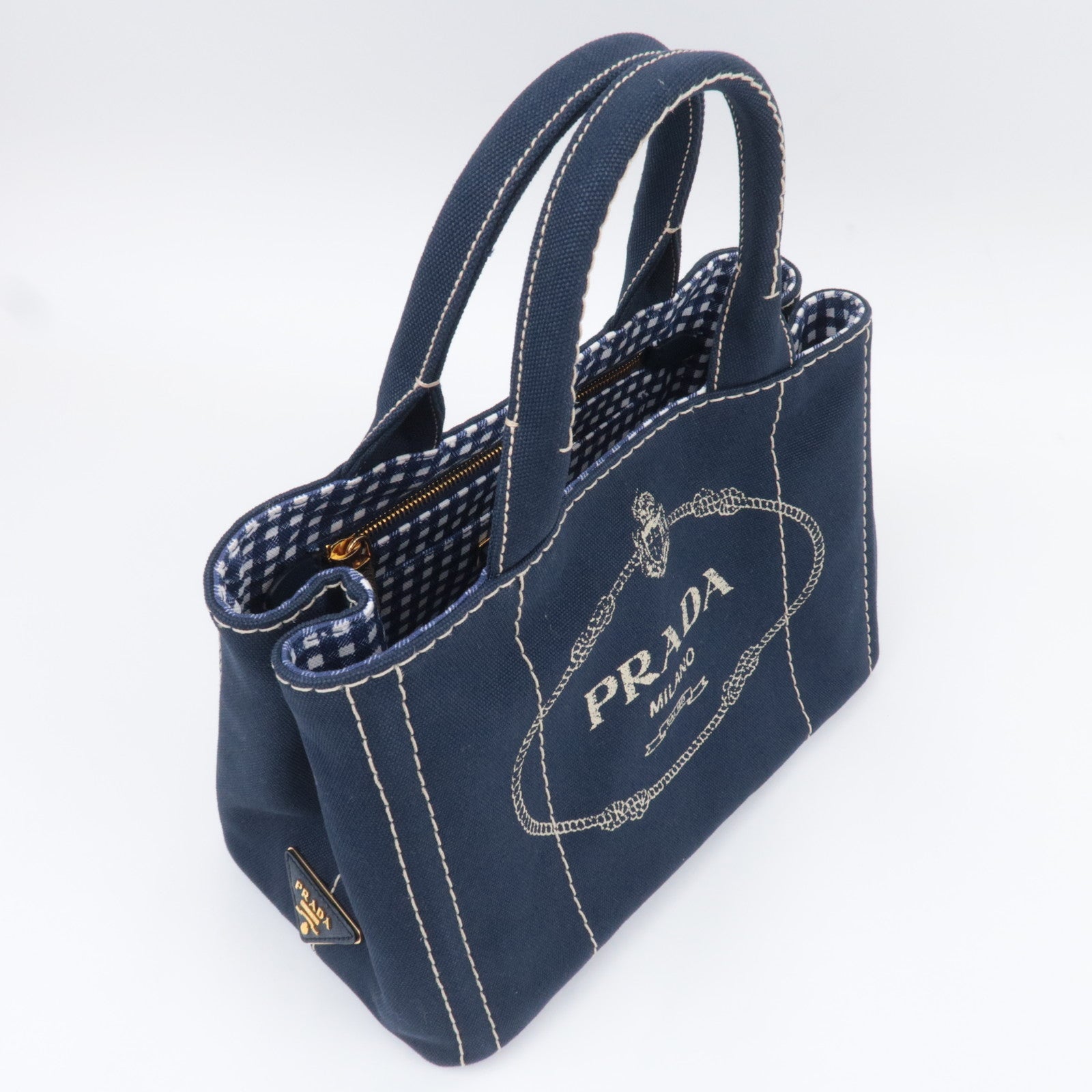PRADA Canapa Mini 2Way Canvas Tote Bag Navy 1BG439