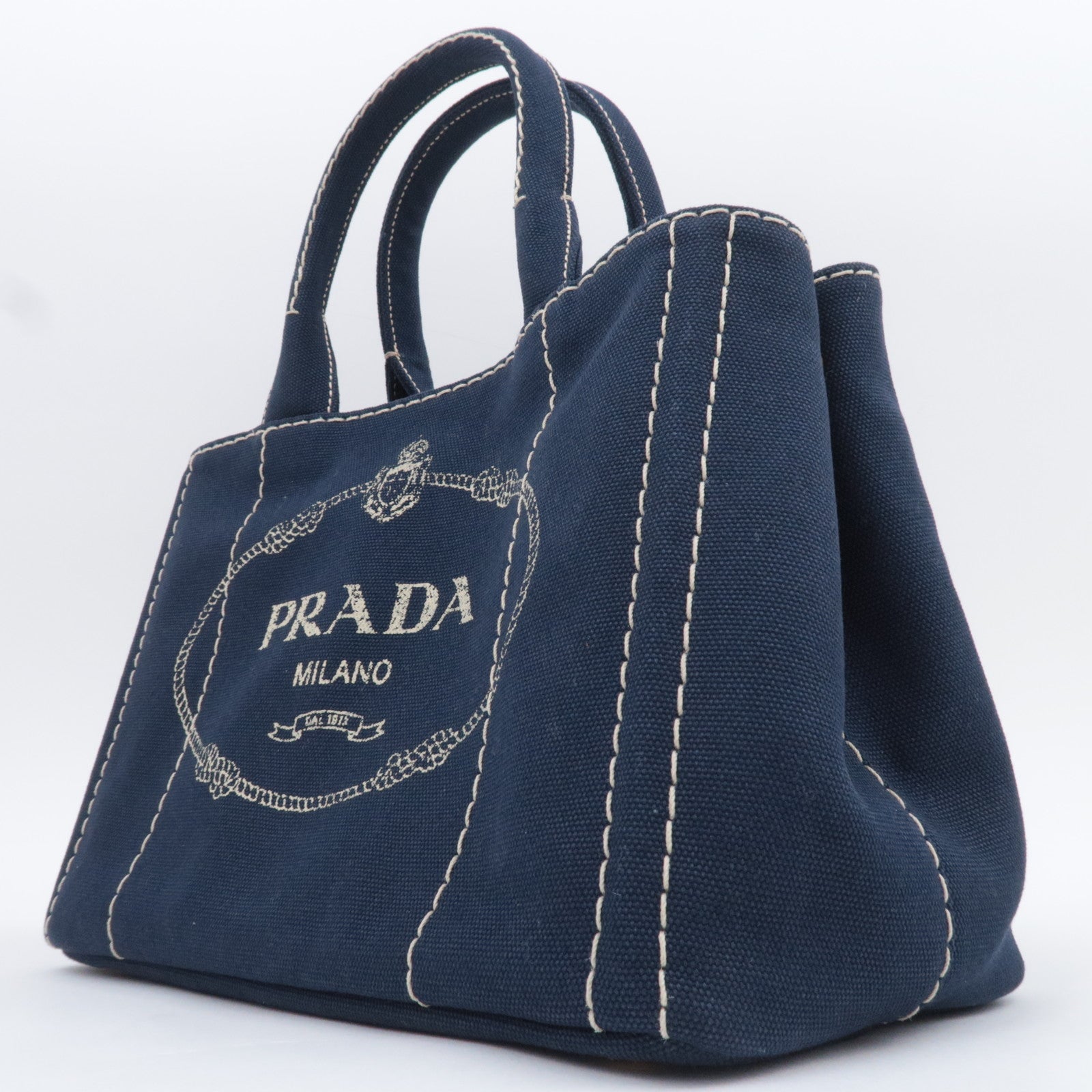 PRADA Canapa Mini 2Way Canvas Tote Bag Navy 1BG439