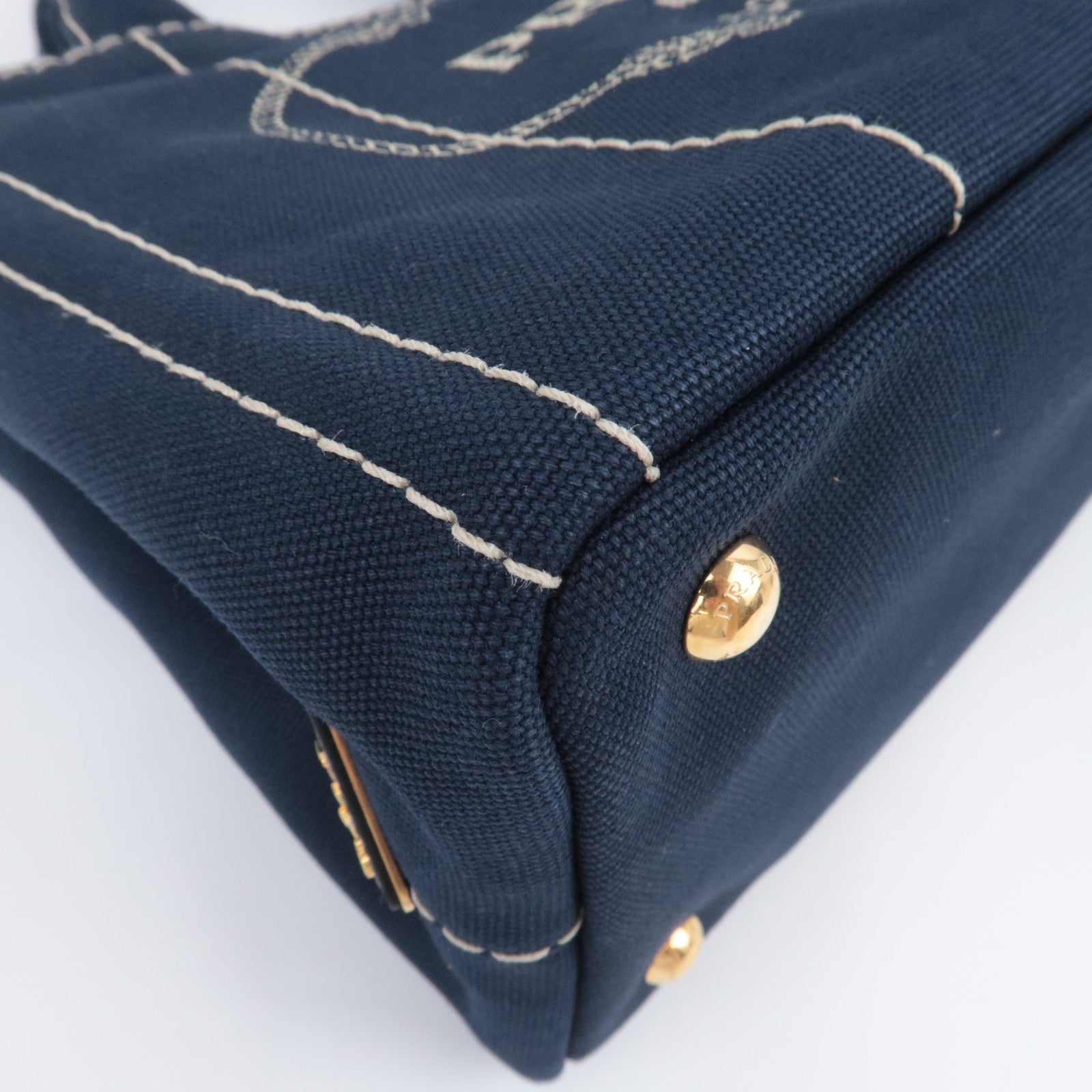 PRADA Canapa Mini 2Way Canvas Tote Bag Navy 1BG439