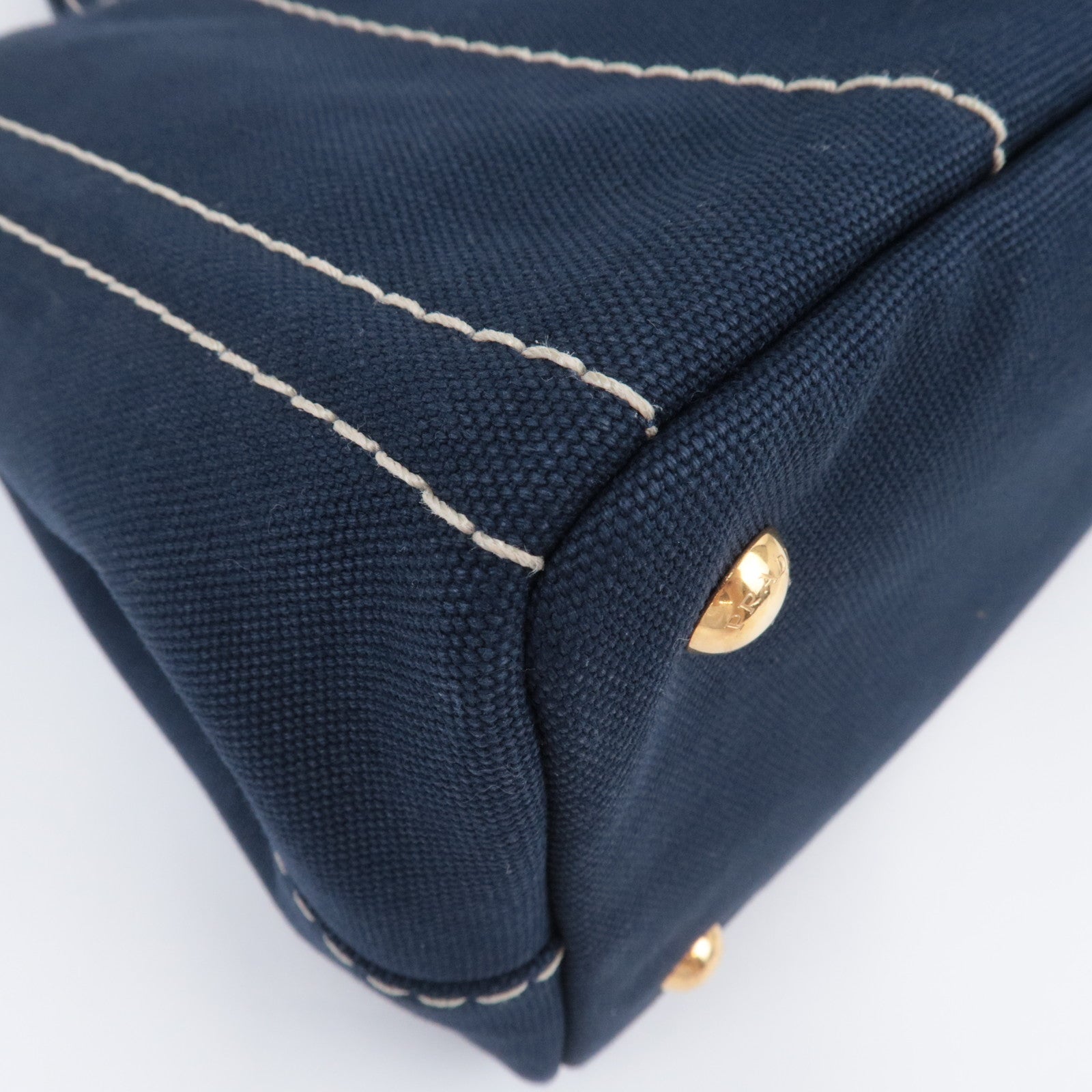 PRADA Canapa Mini 2Way Canvas Tote Bag Navy 1BG439