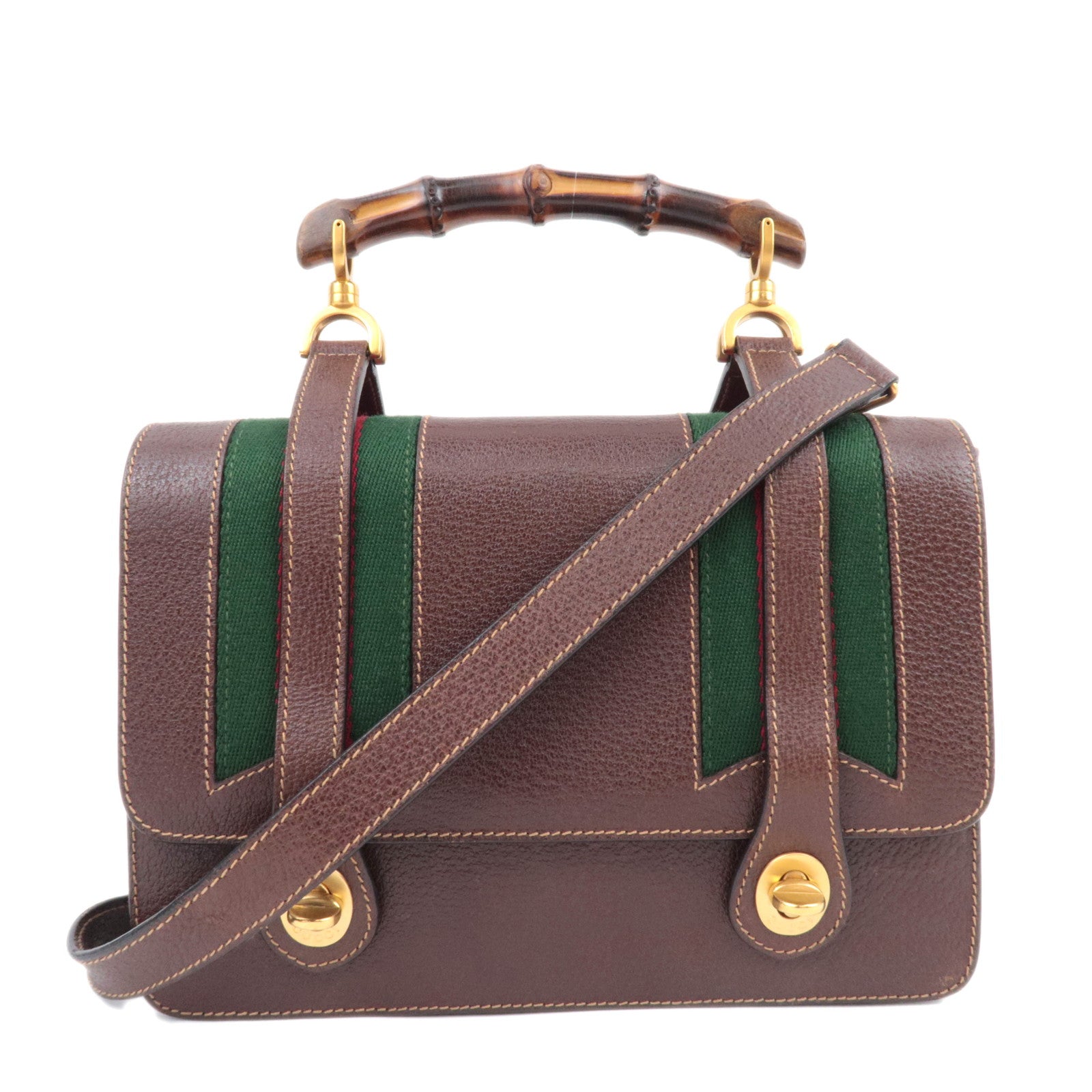 GUCCI Old Gucci Bamboo Sherry 2Way Leather Handbag Brown 000.110.022890087