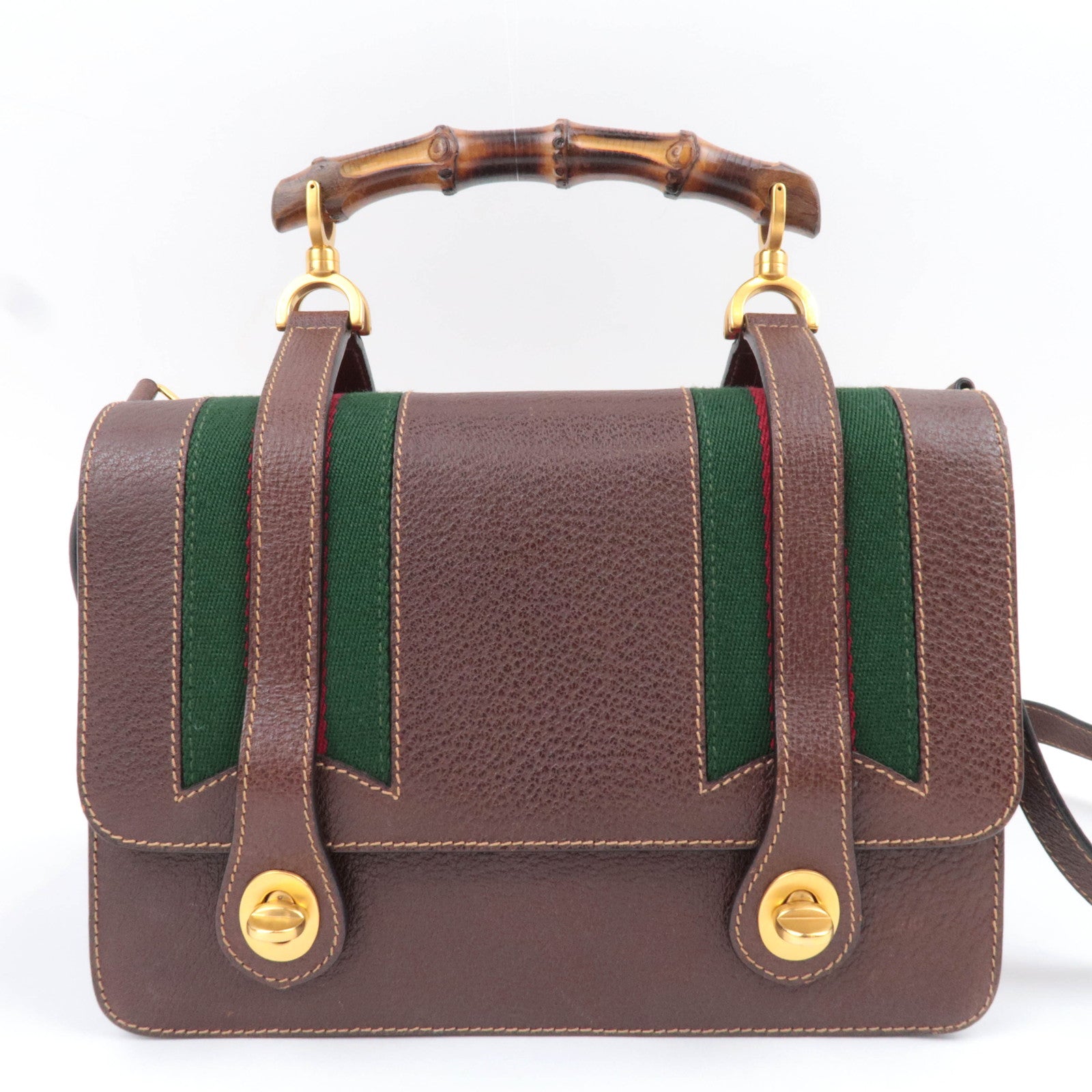 GUCCI Old Gucci Bamboo Sherry 2Way Leather Handbag Brown 000.110.0228