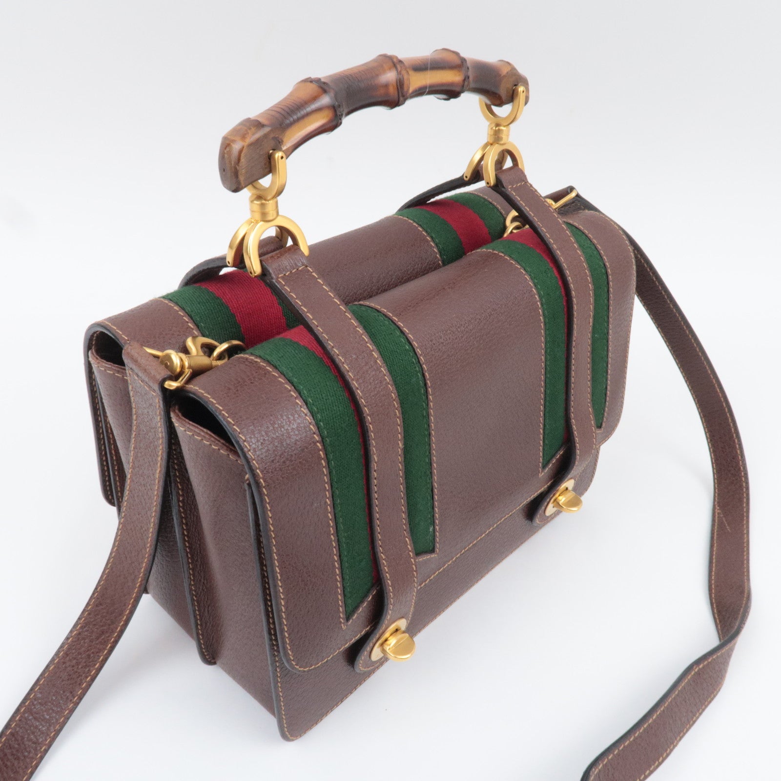 GUCCI Old Gucci Bamboo Sherry 2Way Leather Handbag Brown 000.110.0228
