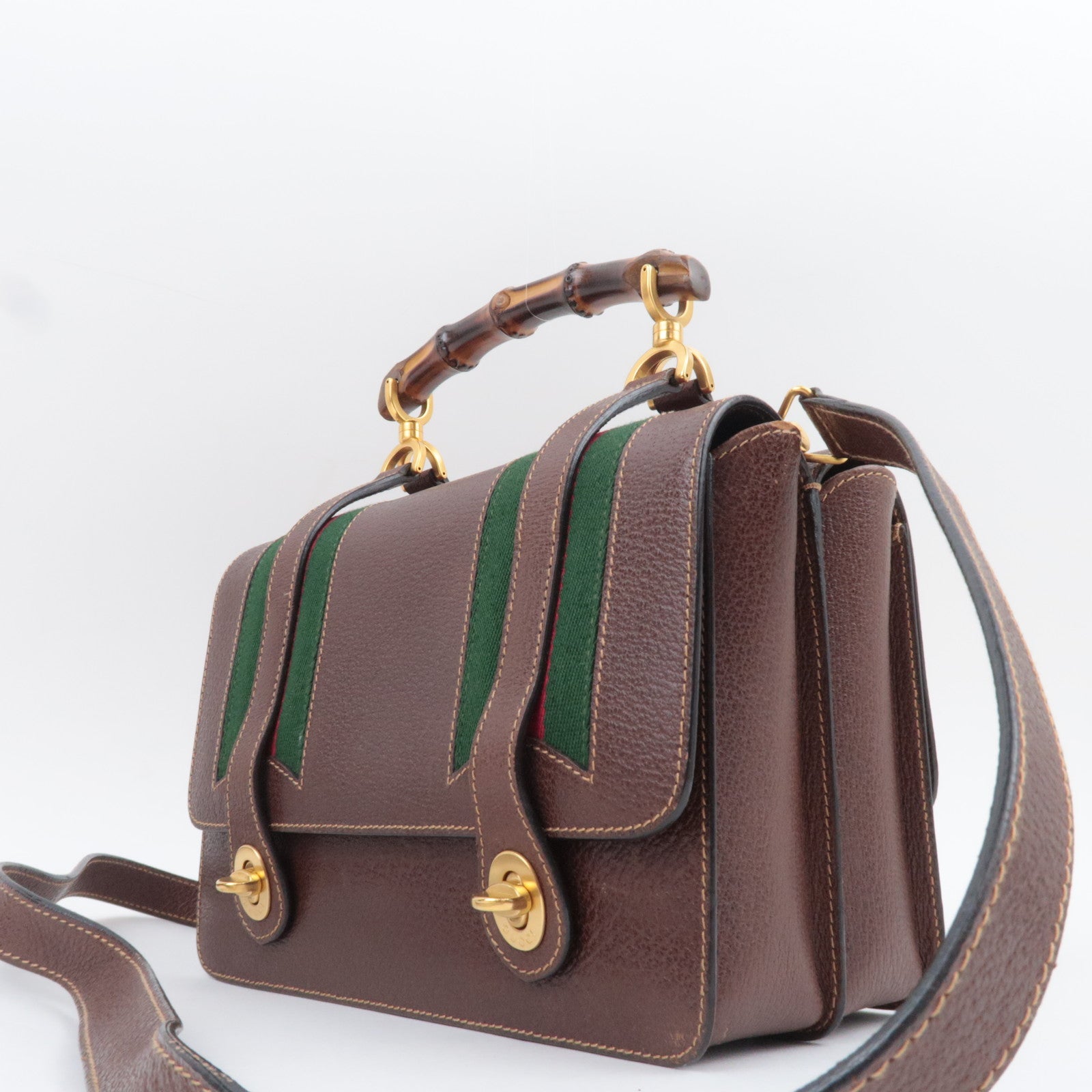 GUCCI Old Gucci Bamboo Sherry 2Way Leather Handbag Brown 000.110.0228