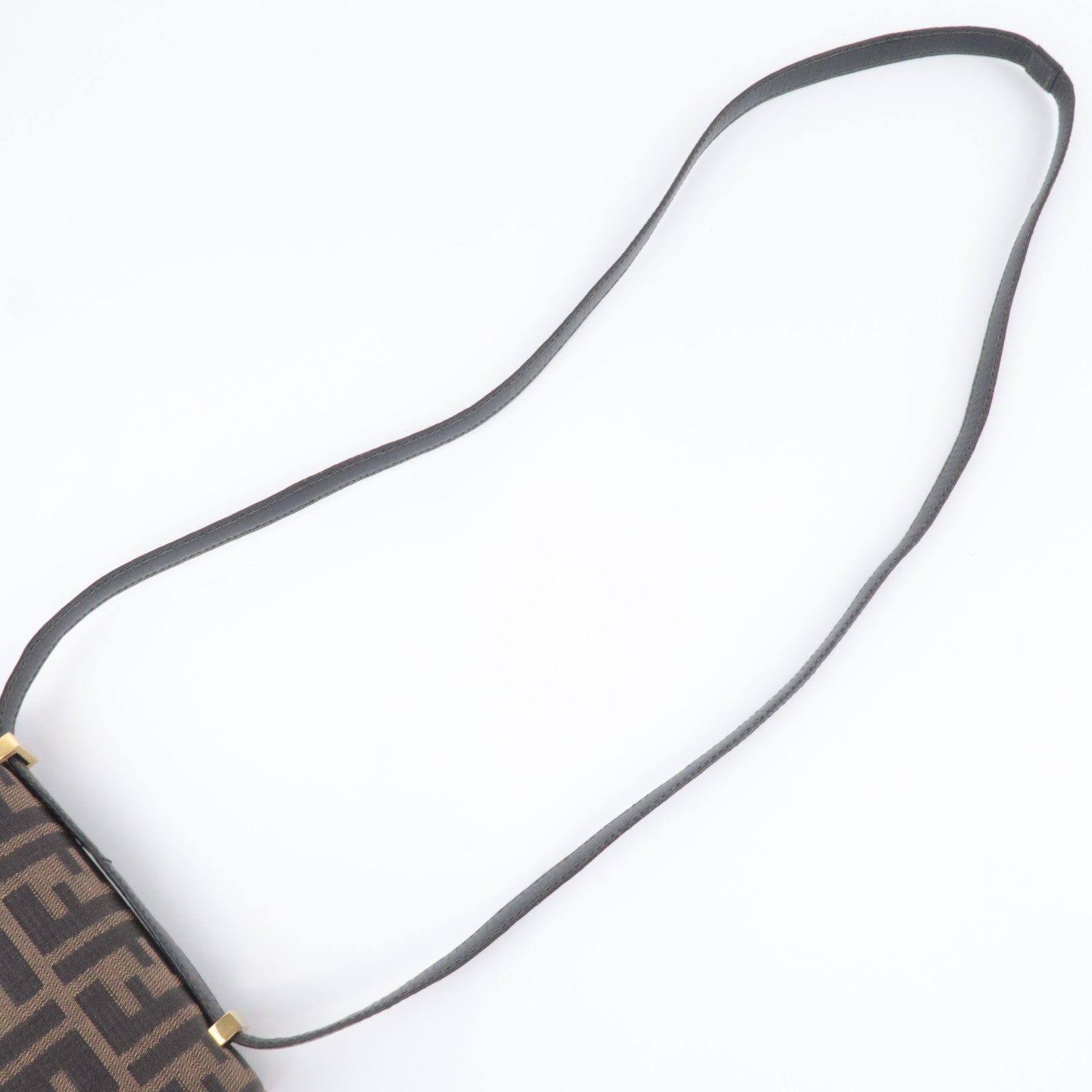 FENDI Zucca Canvas Leather Shoulder Bag Brown Black