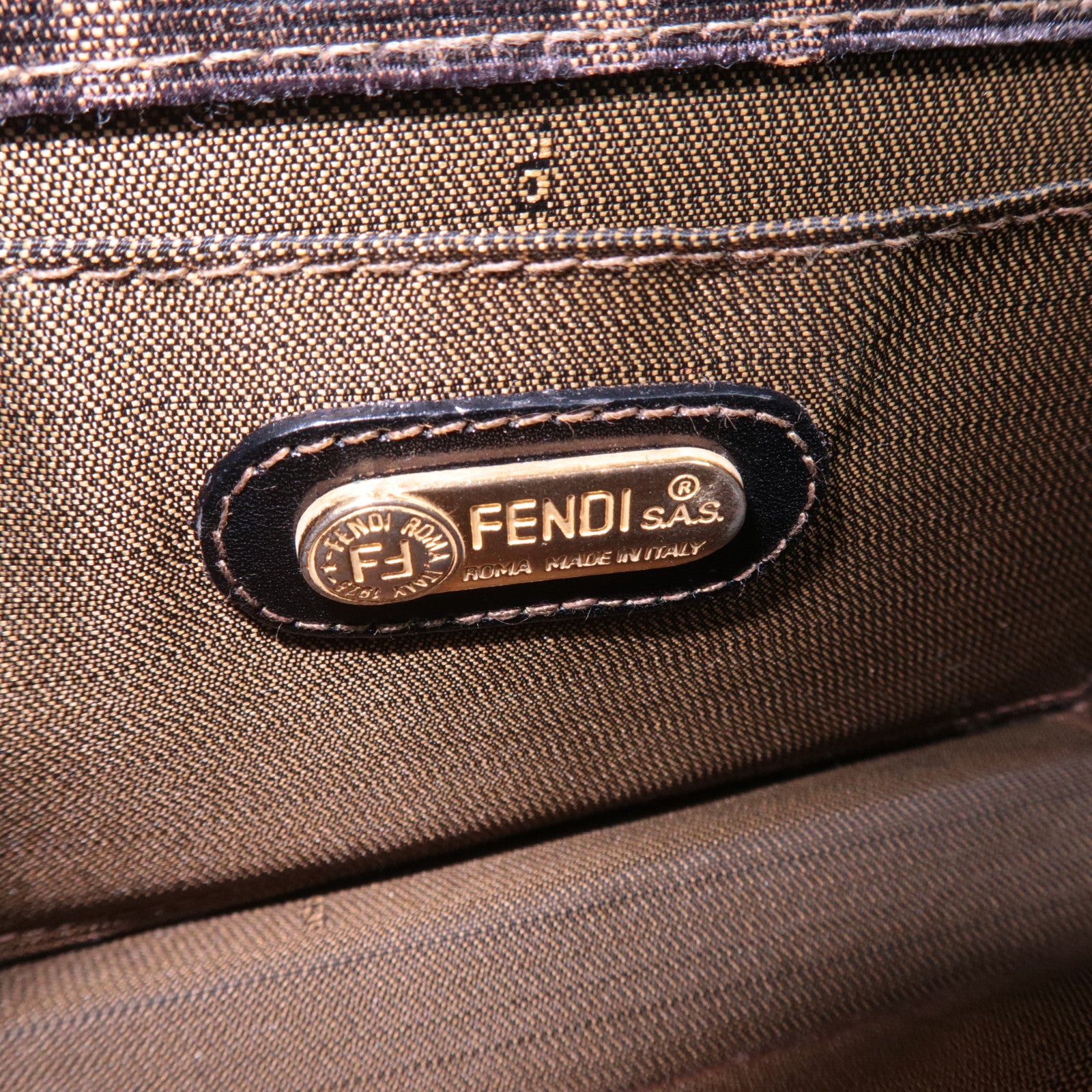 FENDI Zucca Canvas Leather Shoulder Bag Brown Black