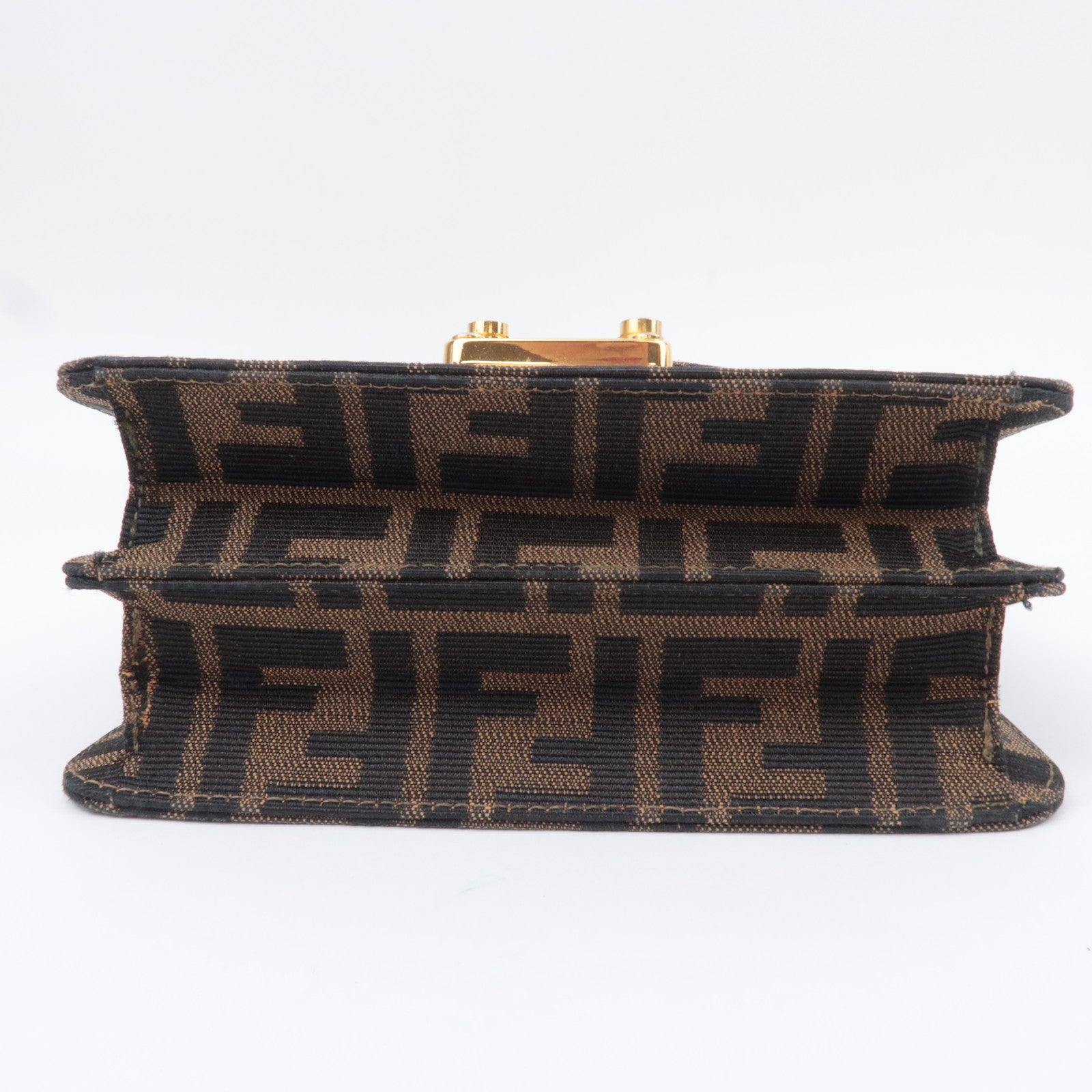FENDI Zucca Canvas Leather Shoulder Bag Brown Black