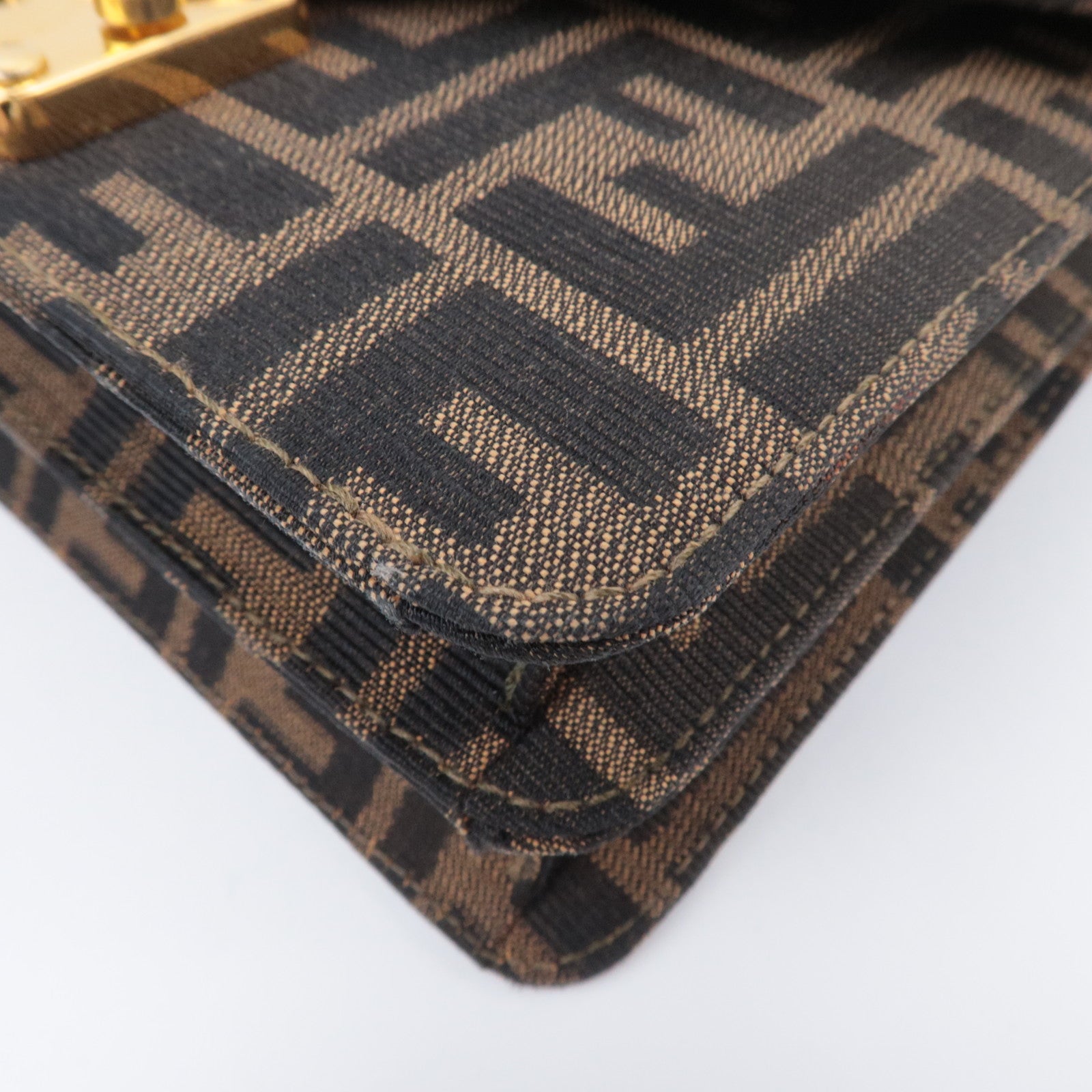 FENDI Zucca Canvas Leather Shoulder Bag Brown Black