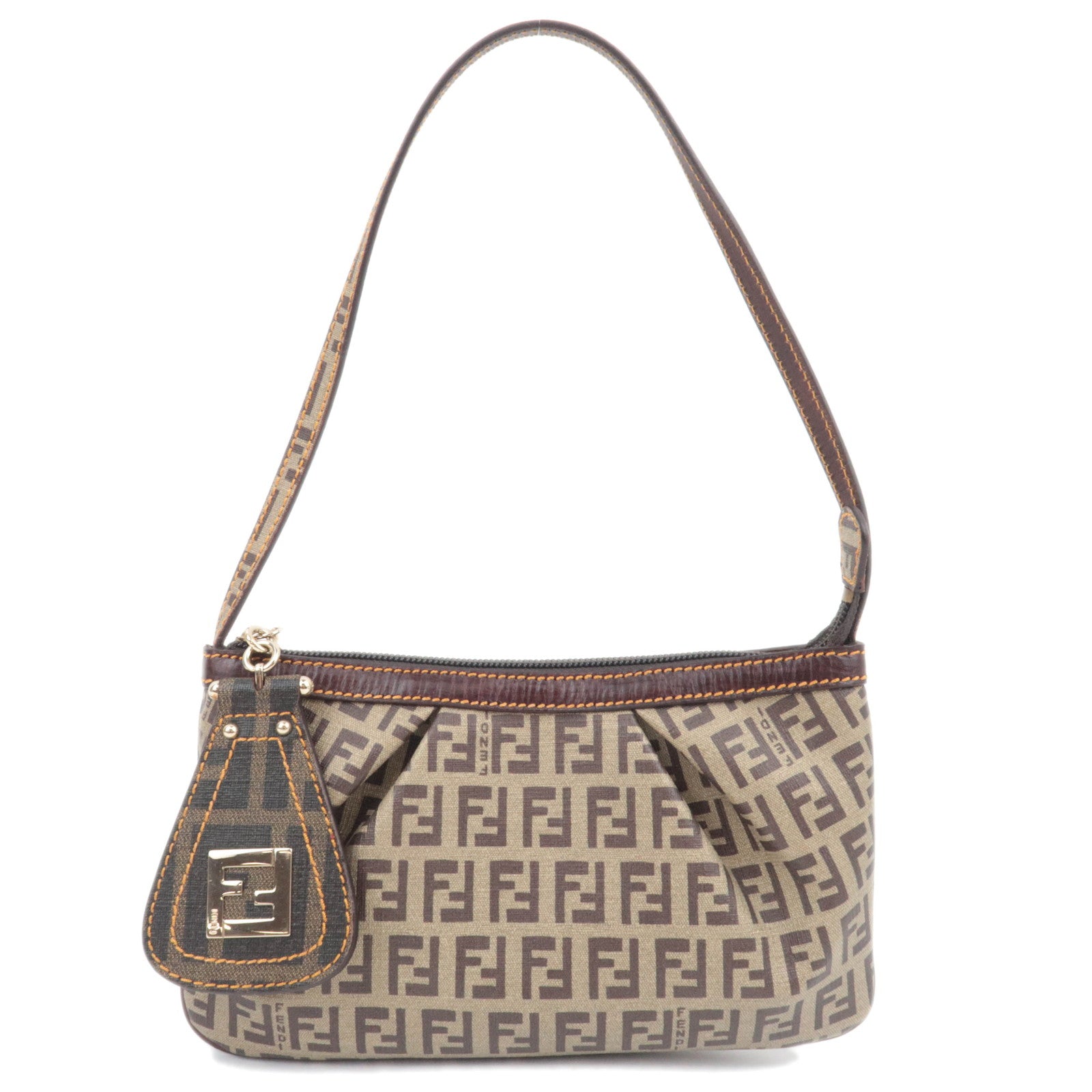 FENDI Zucchino PVC Leather Handbag Brown 8BR56690089