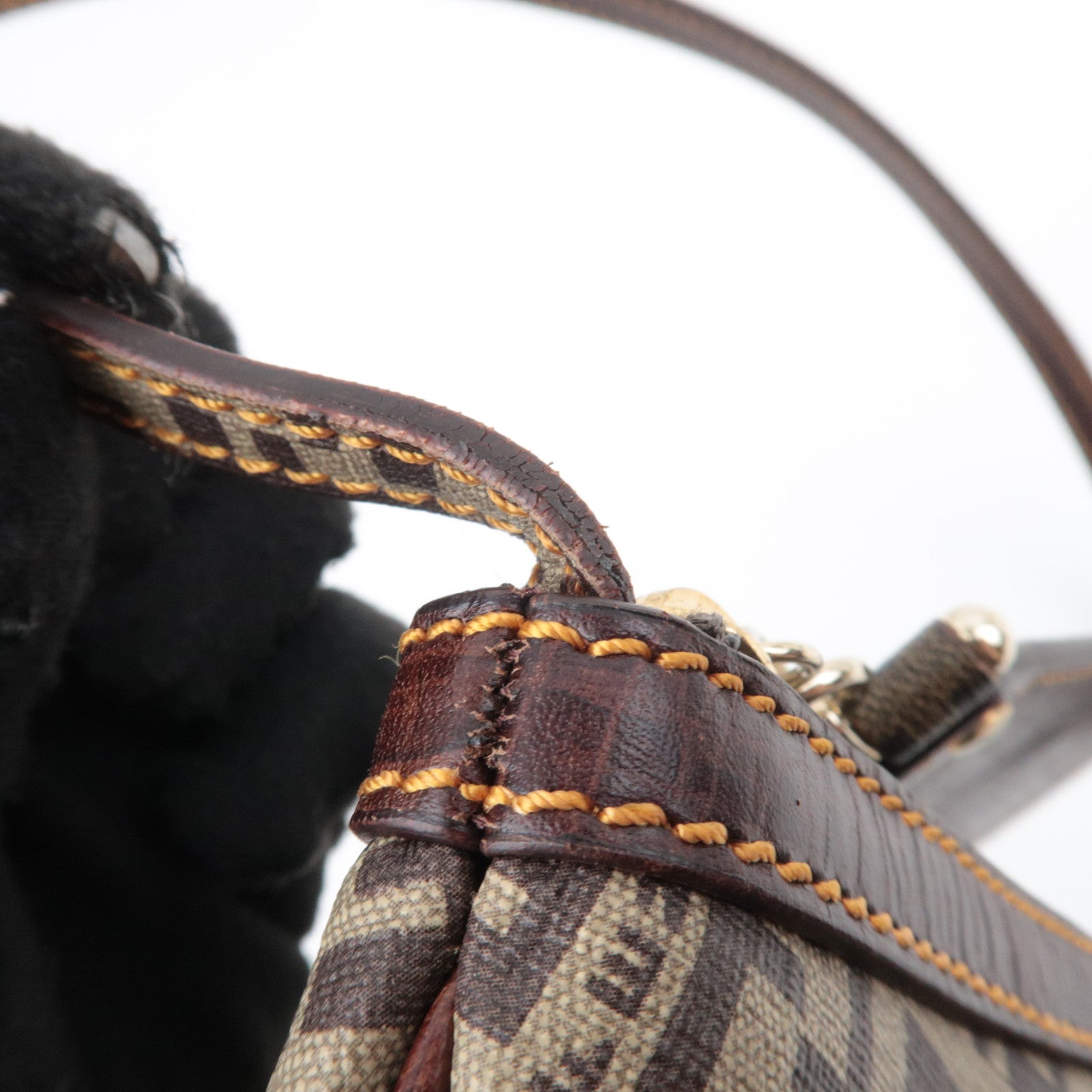 FENDI Zucchino PVC Leather Handbag Brown 8BR566
