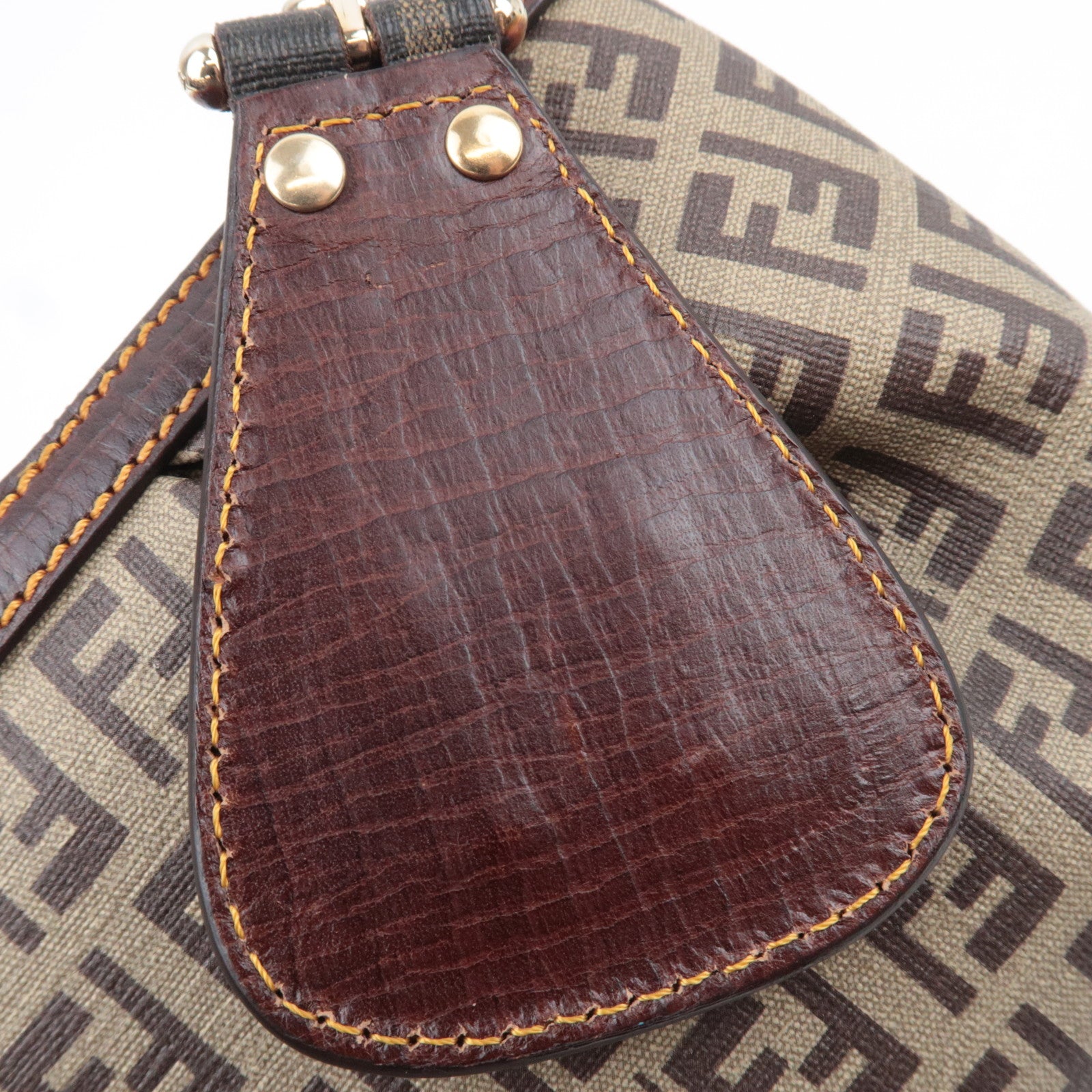 FENDI Zucchino PVC Leather Handbag Brown 8BR566