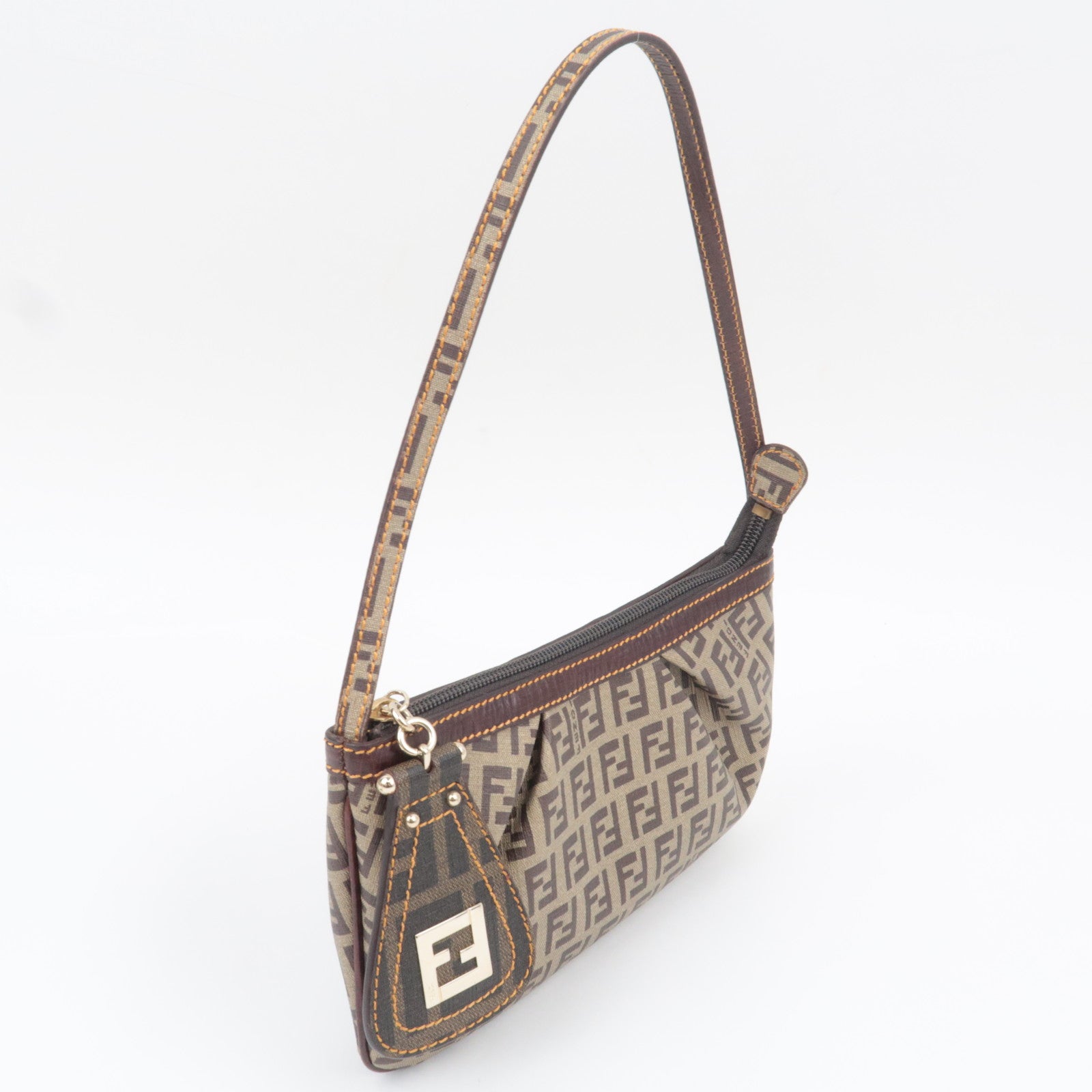 FENDI Zucchino PVC Leather Handbag Brown 8BR566