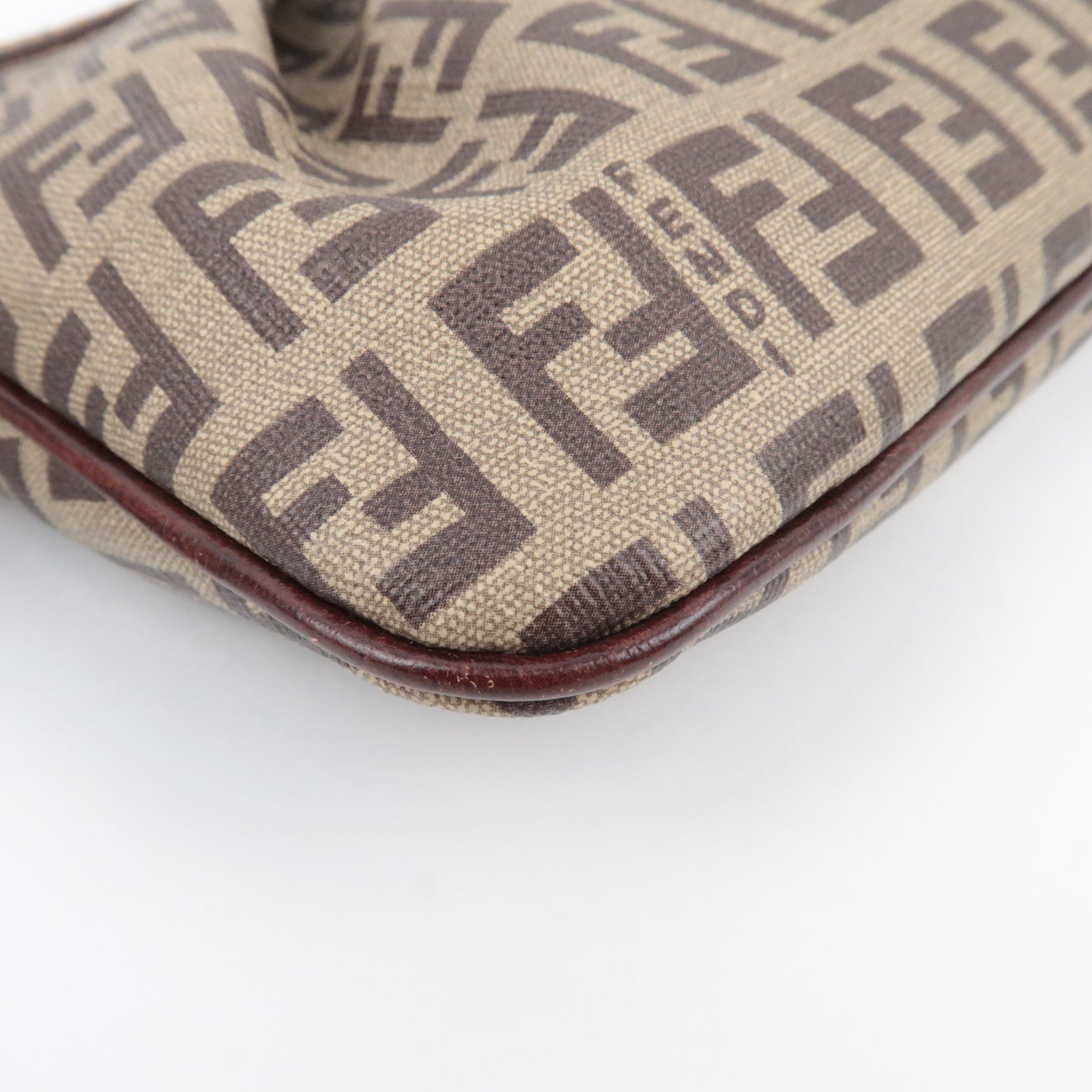 FENDI Zucchino PVC Leather Handbag Brown 8BR566