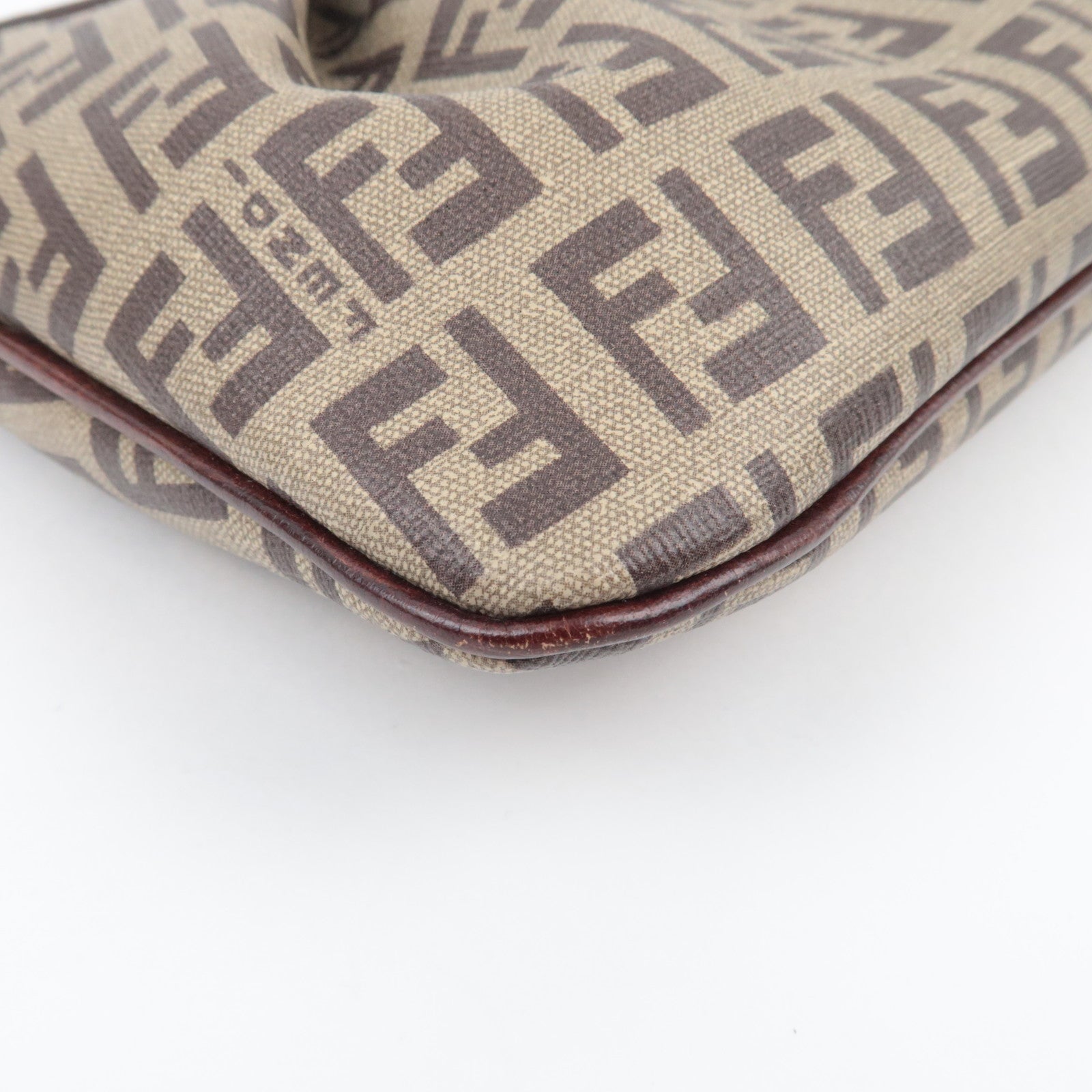 FENDI Zucchino PVC Leather Handbag Brown 8BR566