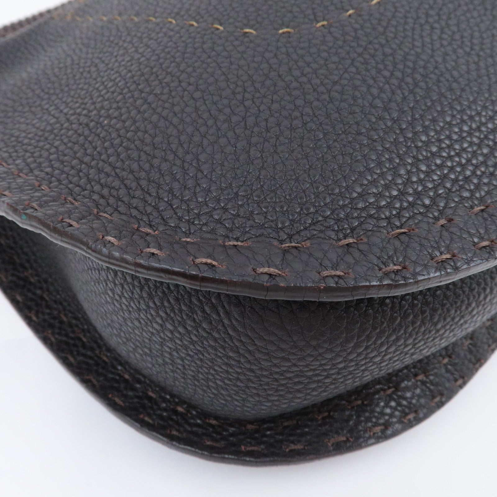 FENDI Selleria Hobo Leather Shoulder Bag Dark Brown 8BR582