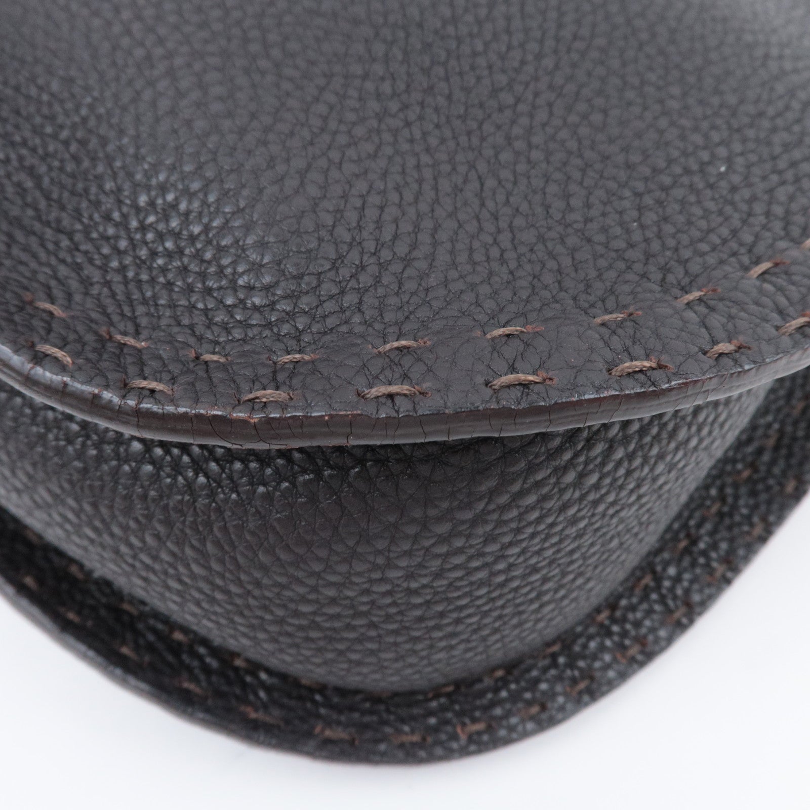FENDI Selleria Hobo Leather Shoulder Bag Dark Brown 8BR582