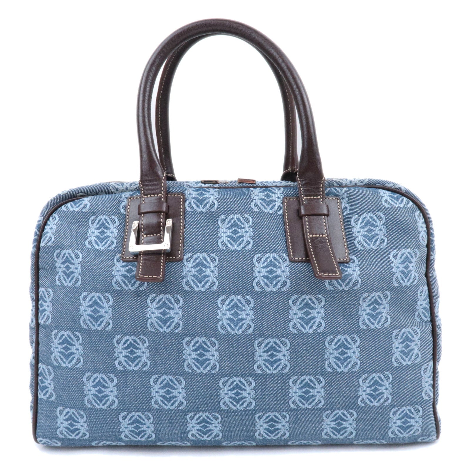 LOEWE Anagram Canvas Leather Handbag Blue Brown90098