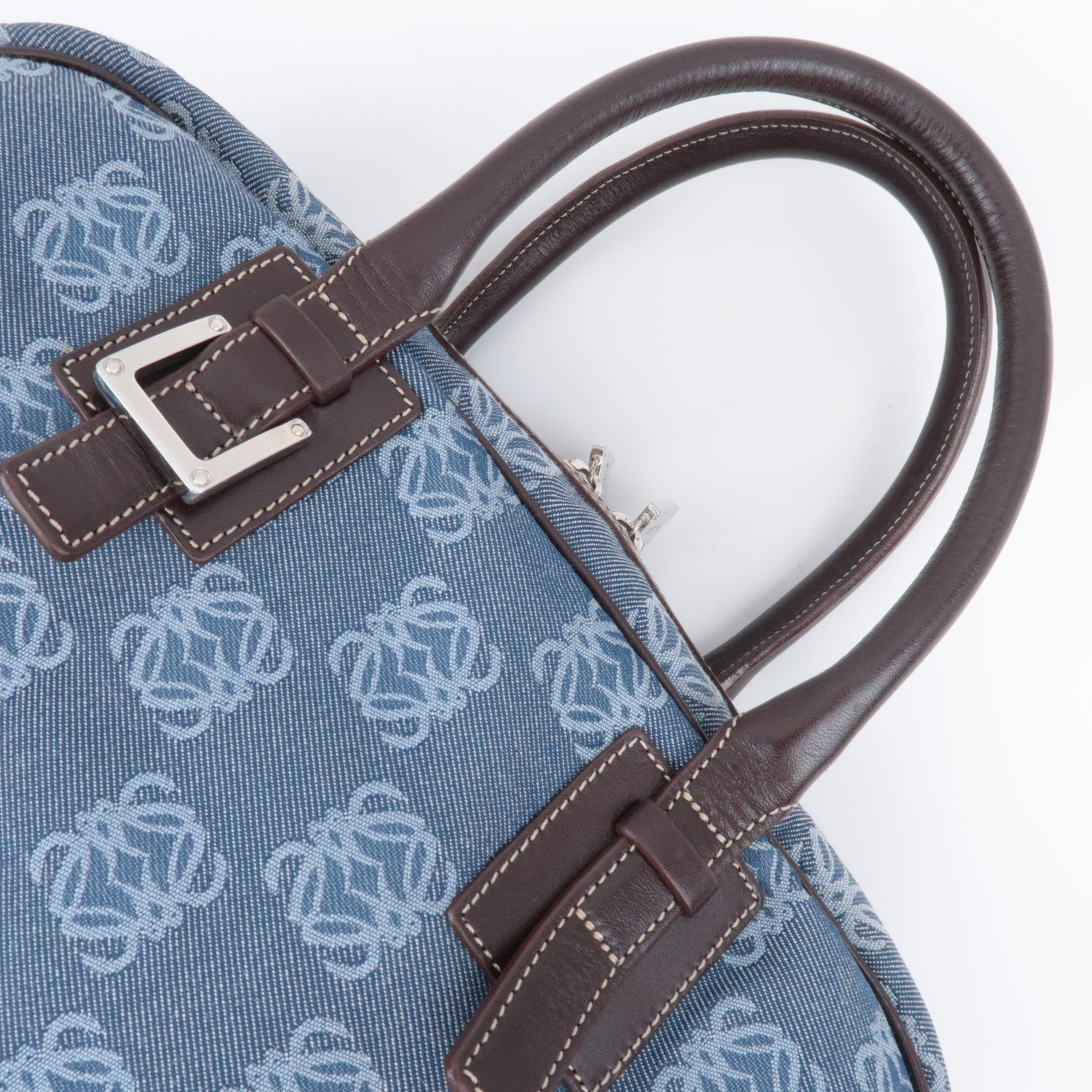 LOEWE Anagram Canvas Leather Handbag Blue Brown