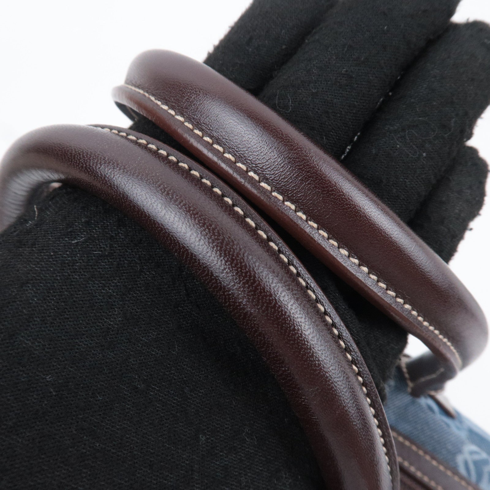 LOEWE Anagram Canvas Leather Handbag Blue Brown