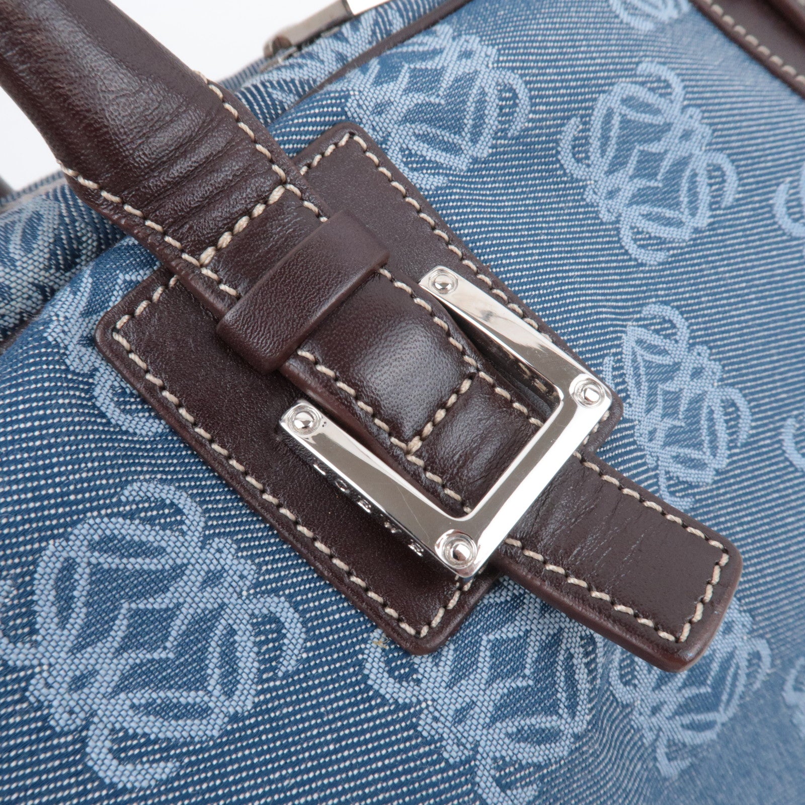 LOEWE Anagram Canvas Leather Handbag Blue Brown