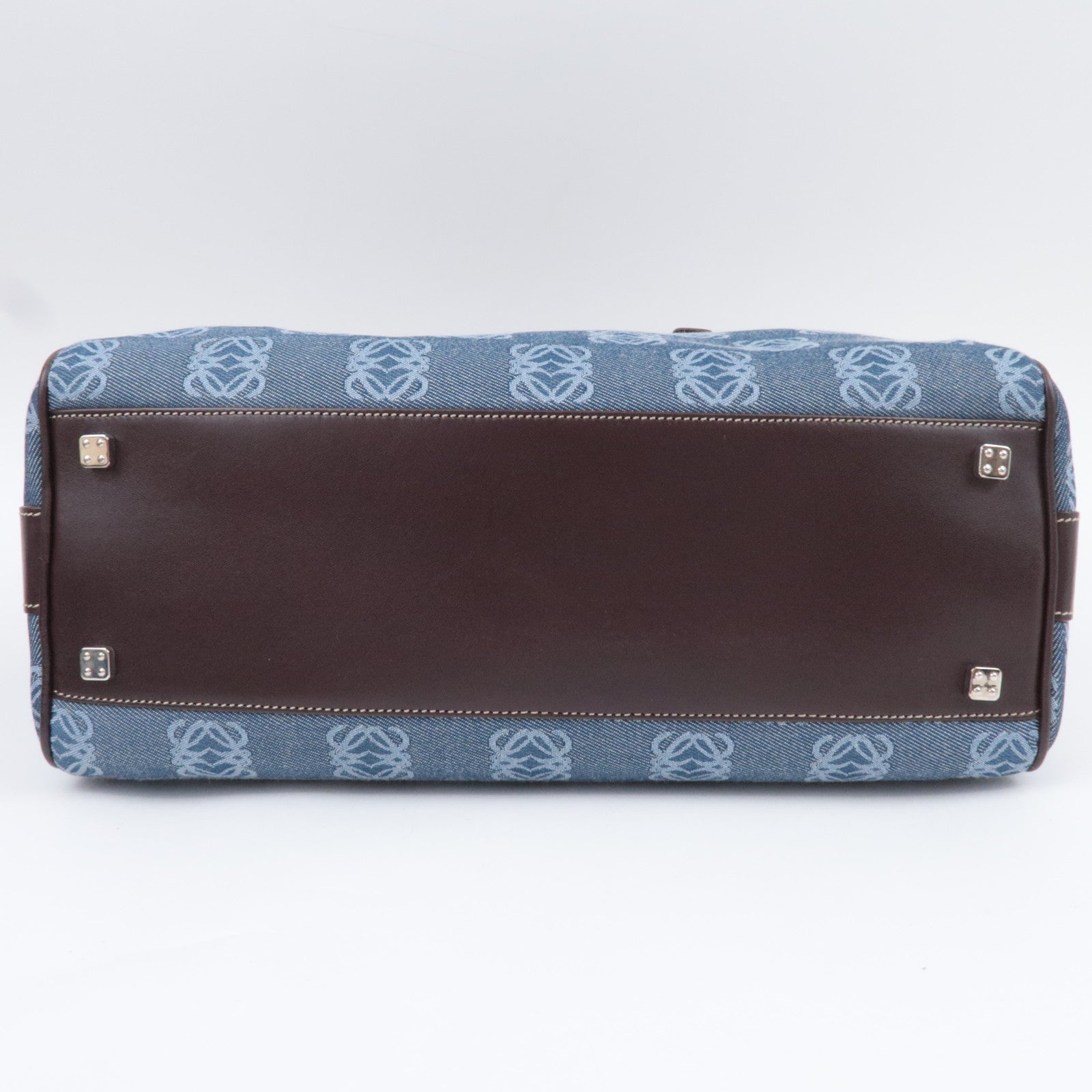 LOEWE Anagram Canvas Leather Handbag Blue Brown