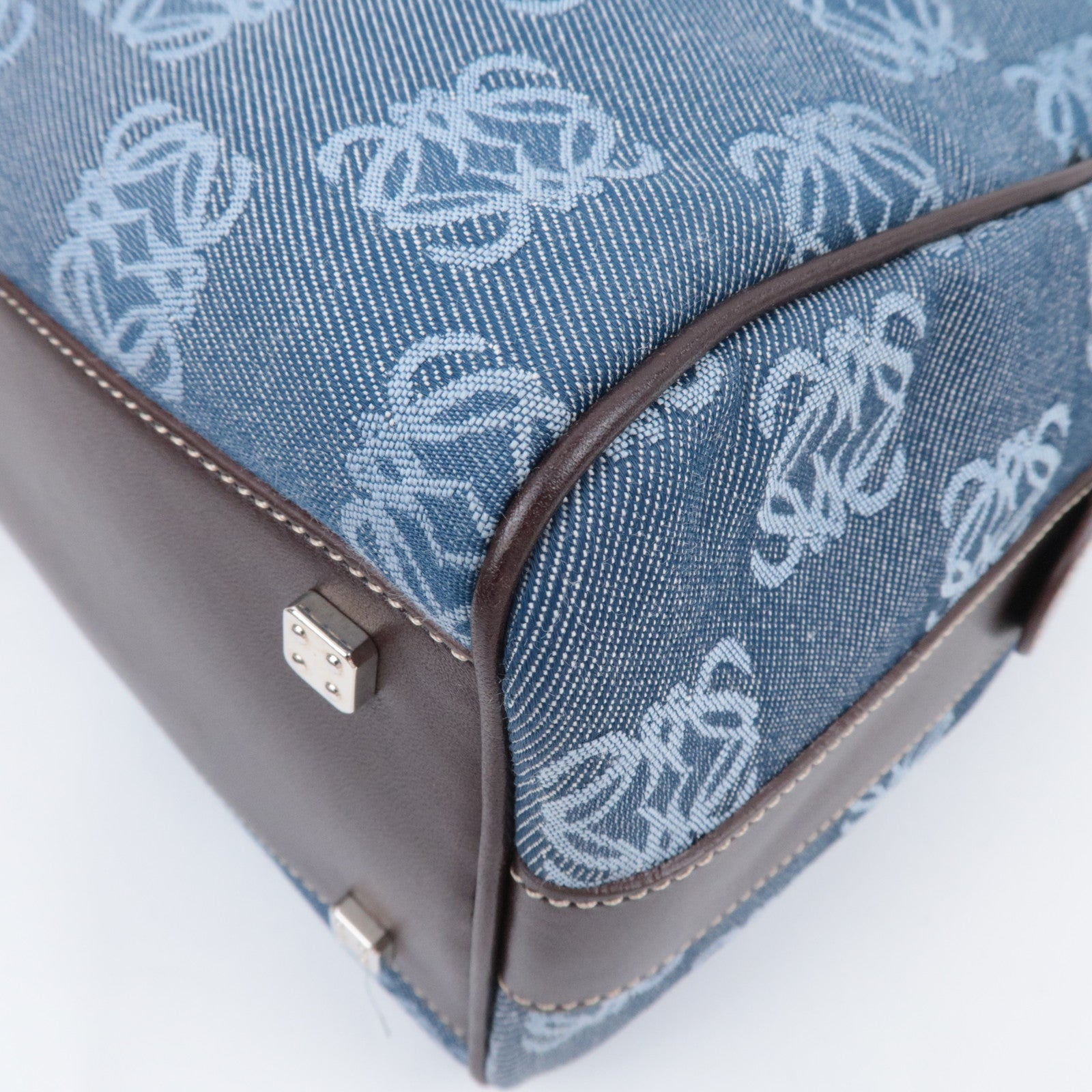 LOEWE Anagram Canvas Leather Handbag Blue Brown