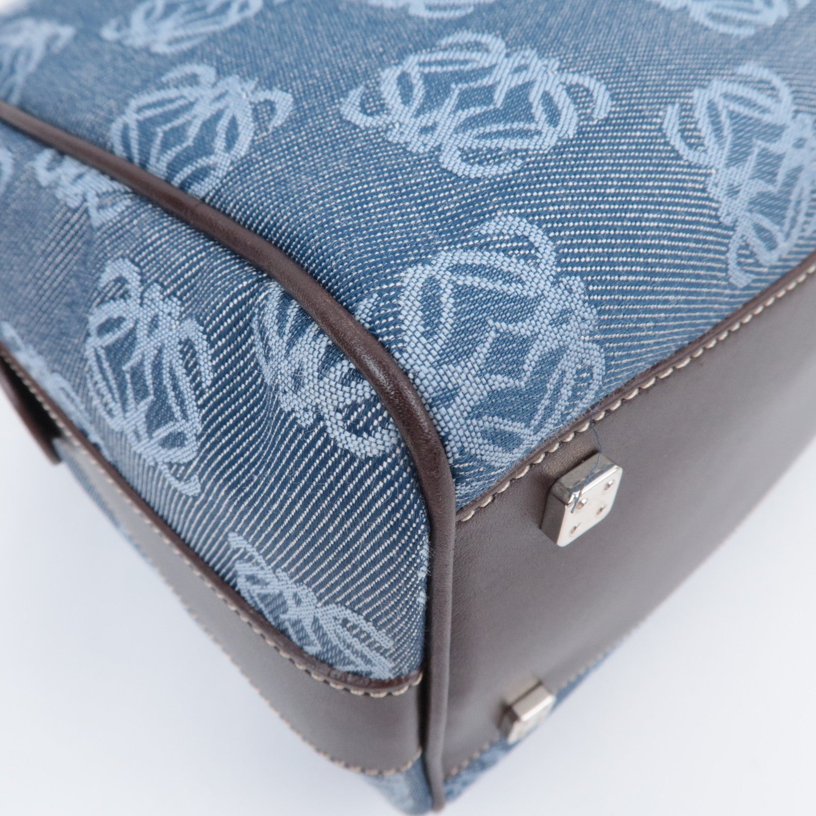 LOEWE Anagram Canvas Leather Handbag Blue Brown