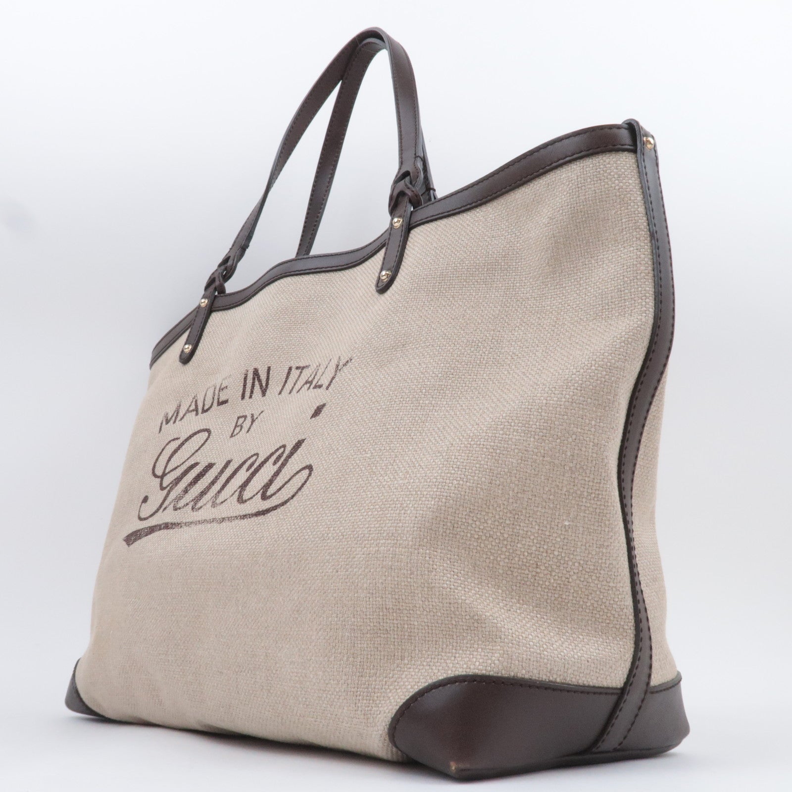 GUCCI Gucci Craft Canvas Leather Tote Bag Beige 247207