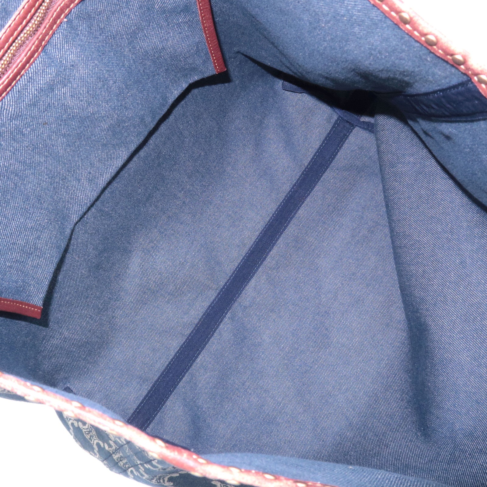 CELINE Paris Macadam Denim Leather Tote Bag Blue Brown