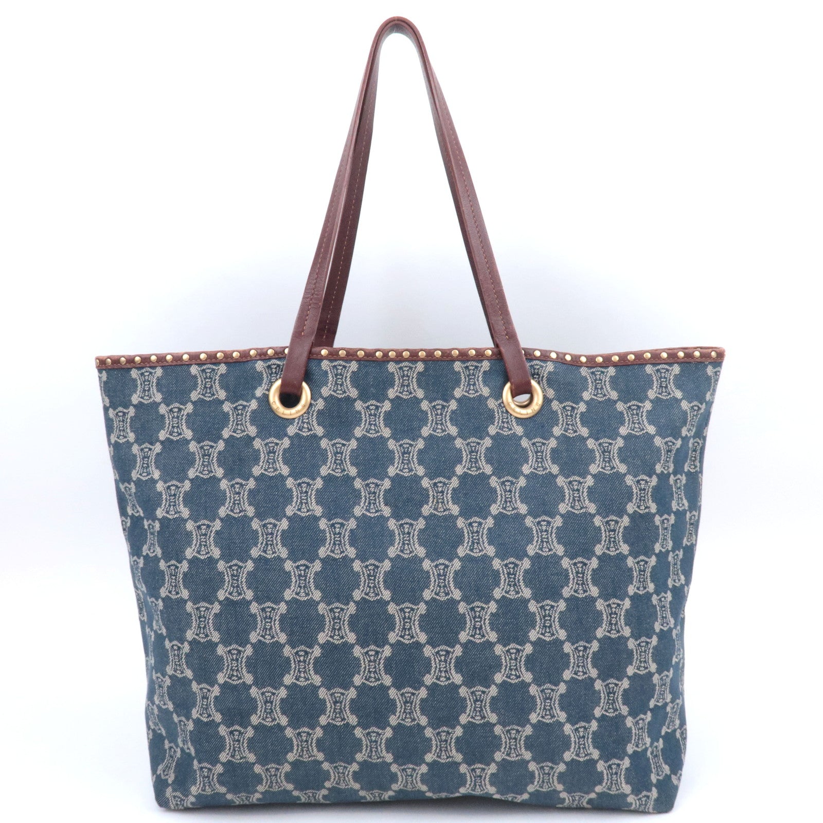 CELINE Paris Macadam Denim Leather Tote Bag Blue Brown