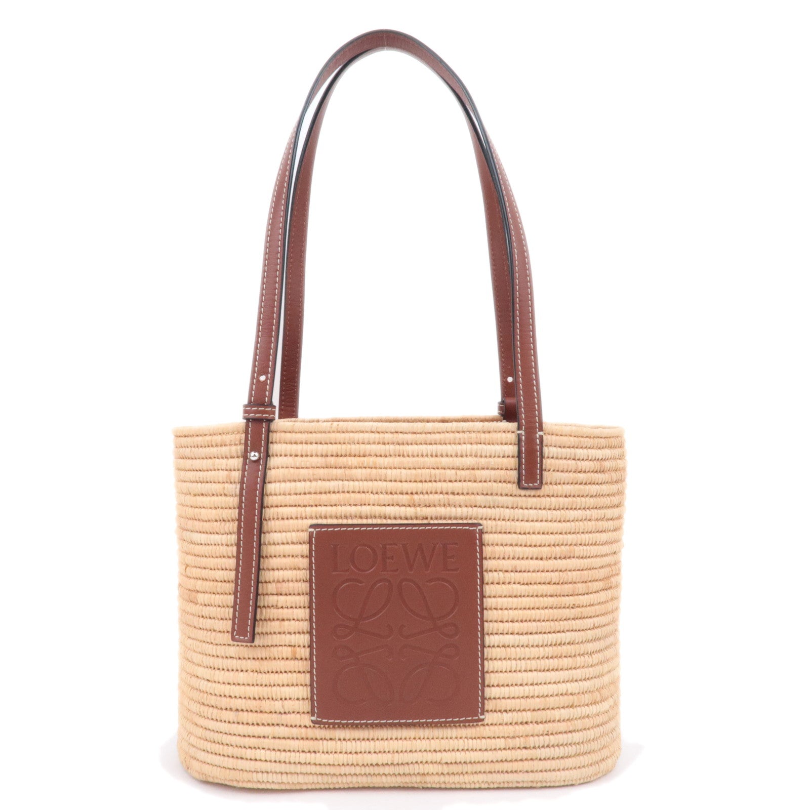 LOEWE Square Basket Bag Small Raffia Handbag Tan90107