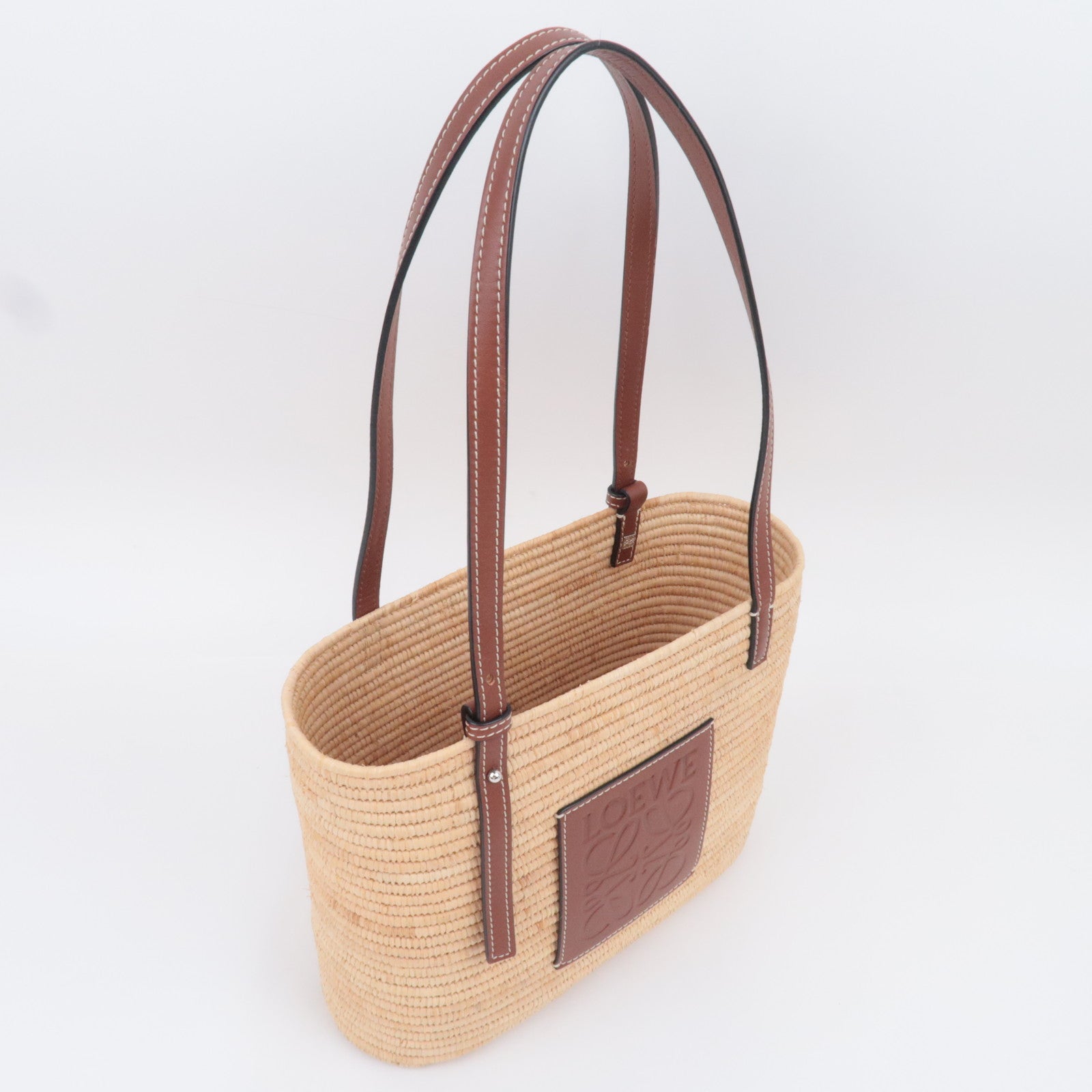 LOEWE Square Basket Bag Small Raffia Handbag Tan