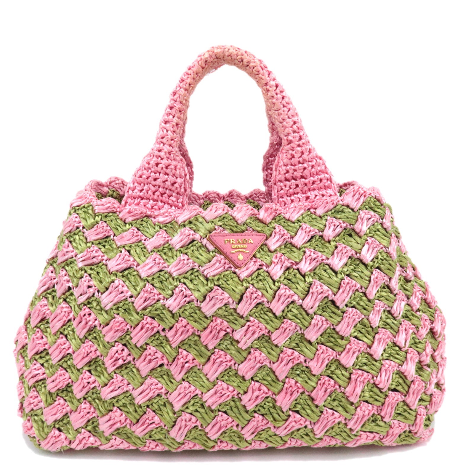 PRADA Raffia Canapa Tote Bag Pink Green BN230290123