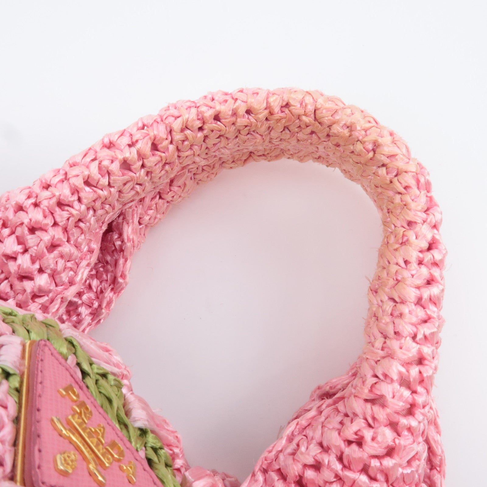 PRADA Raffia Canapa Tote Bag Pink Green BN2302