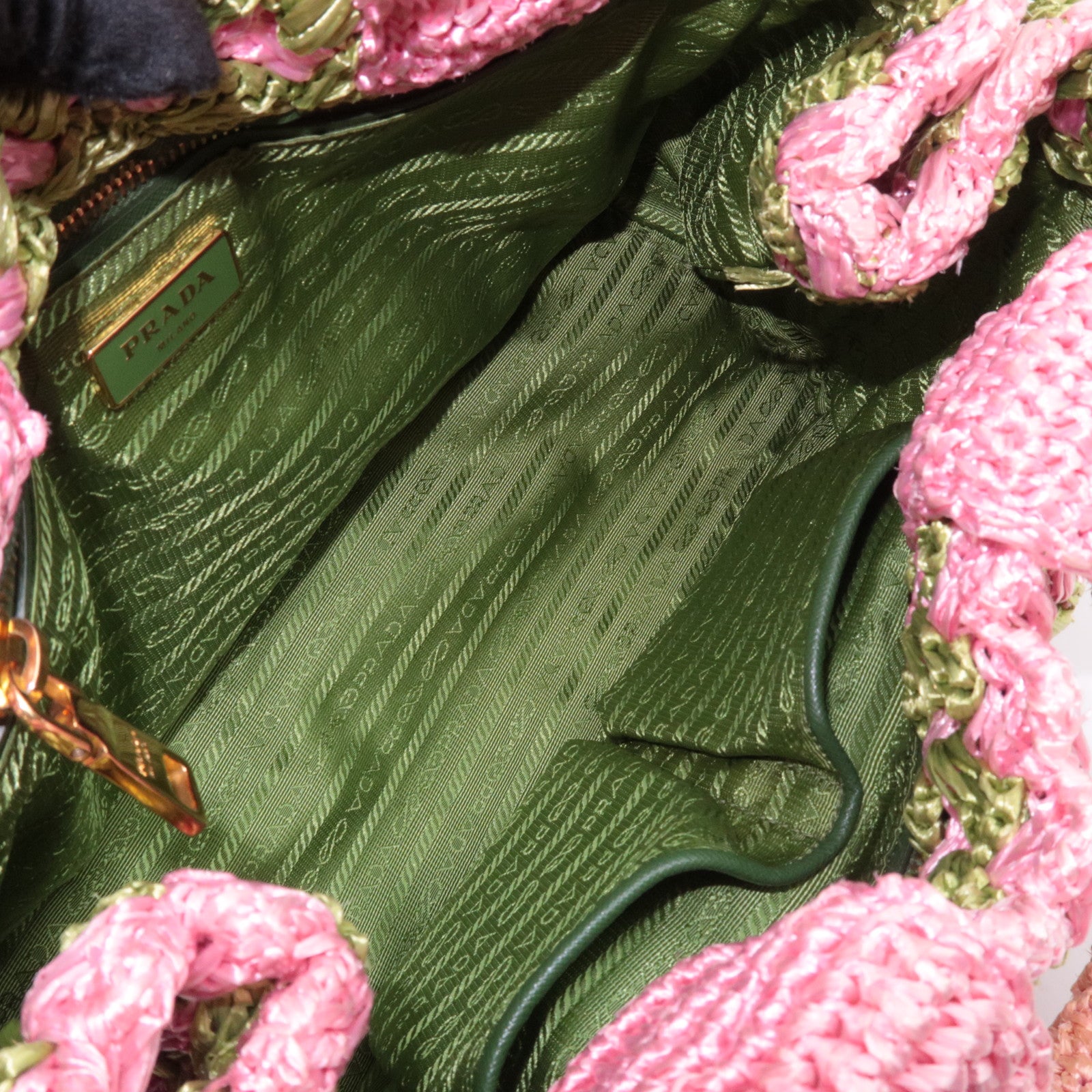 PRADA Raffia Canapa Tote Bag Pink Green BN2302