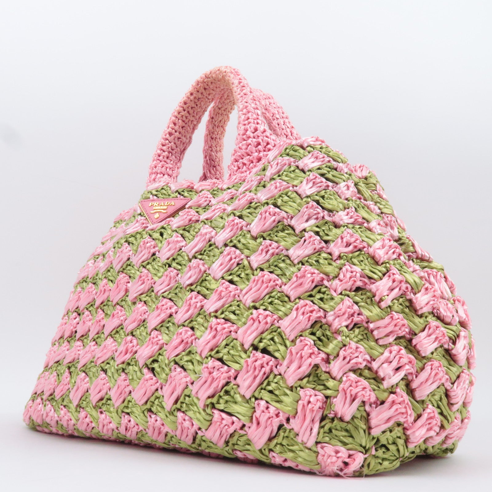 PRADA Raffia Canapa Tote Bag Pink Green BN2302
