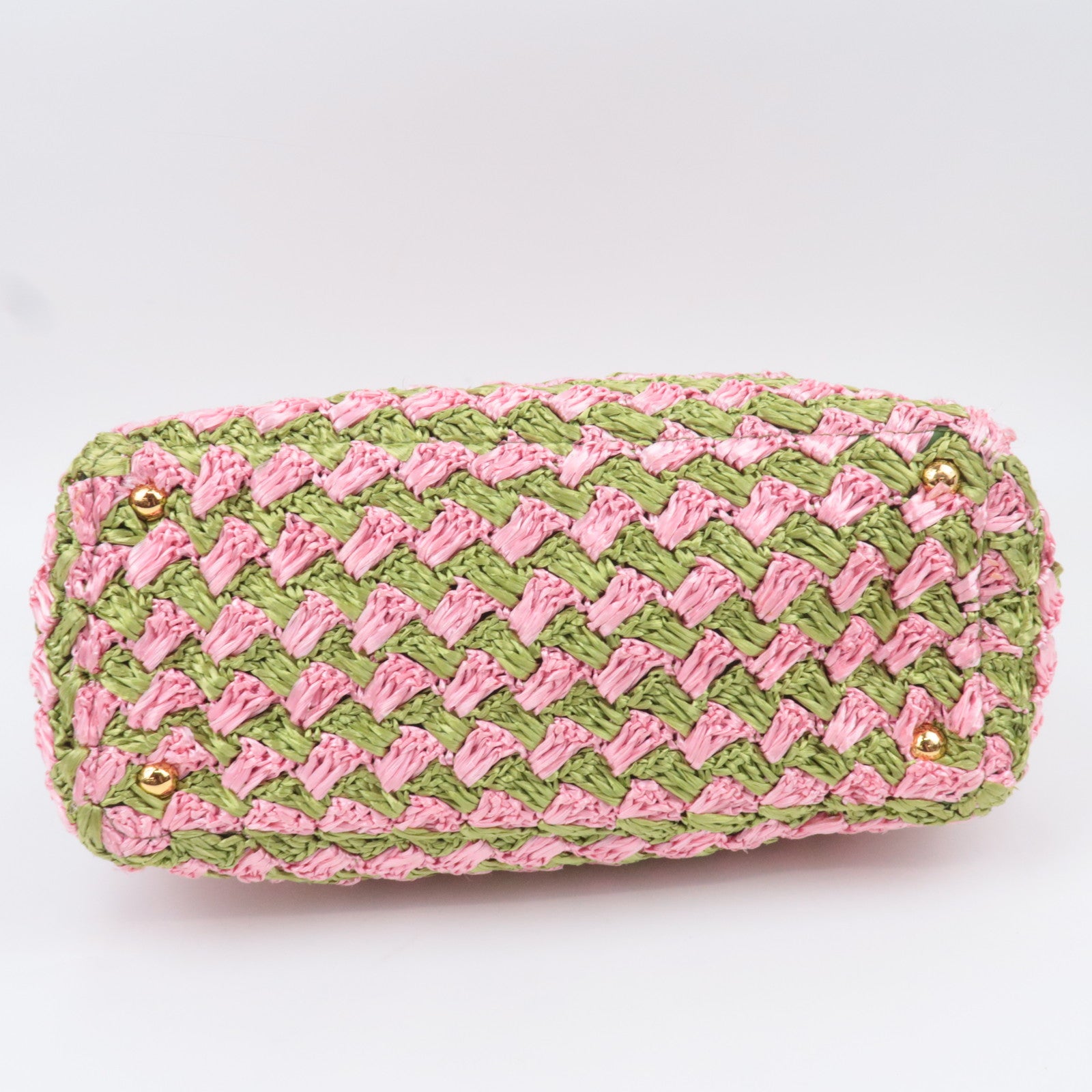 PRADA Raffia Canapa Tote Bag Pink Green BN2302