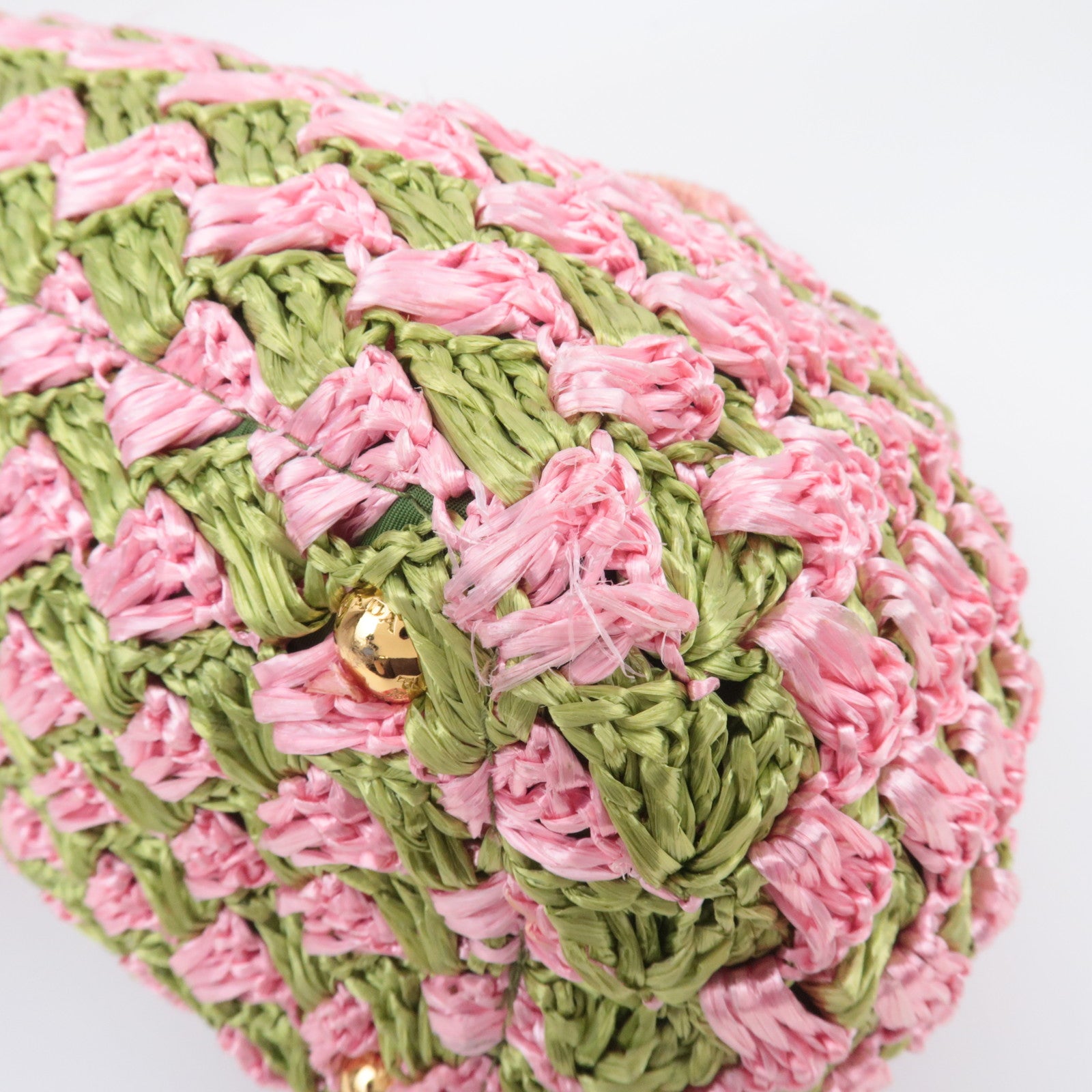 PRADA Raffia Canapa Tote Bag Pink Green BN2302