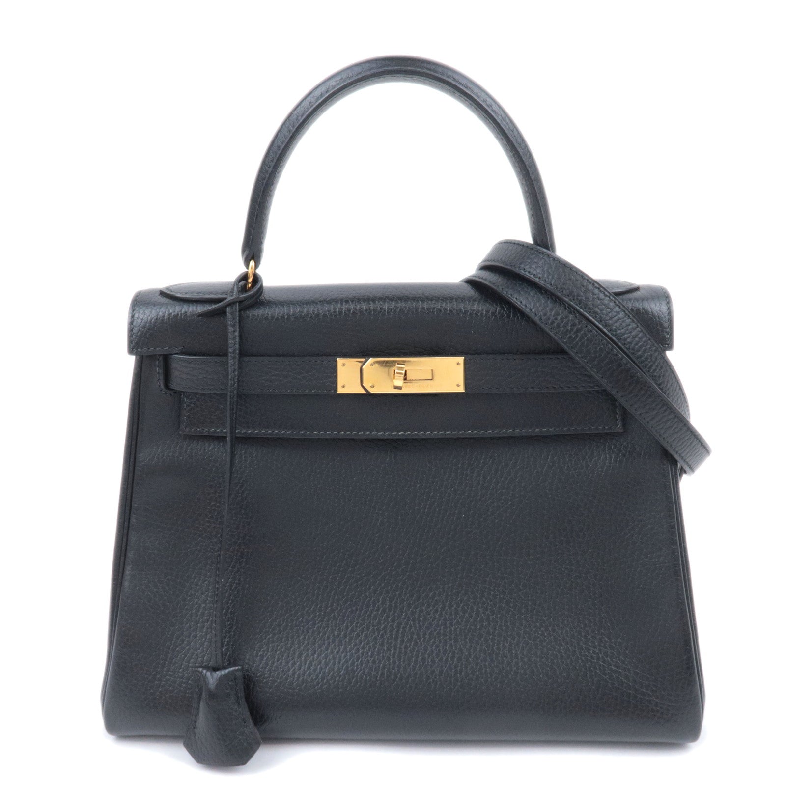 HERMES Kelly 28 〇S Stamp (1989) Ardennes Black Gold HDW90140